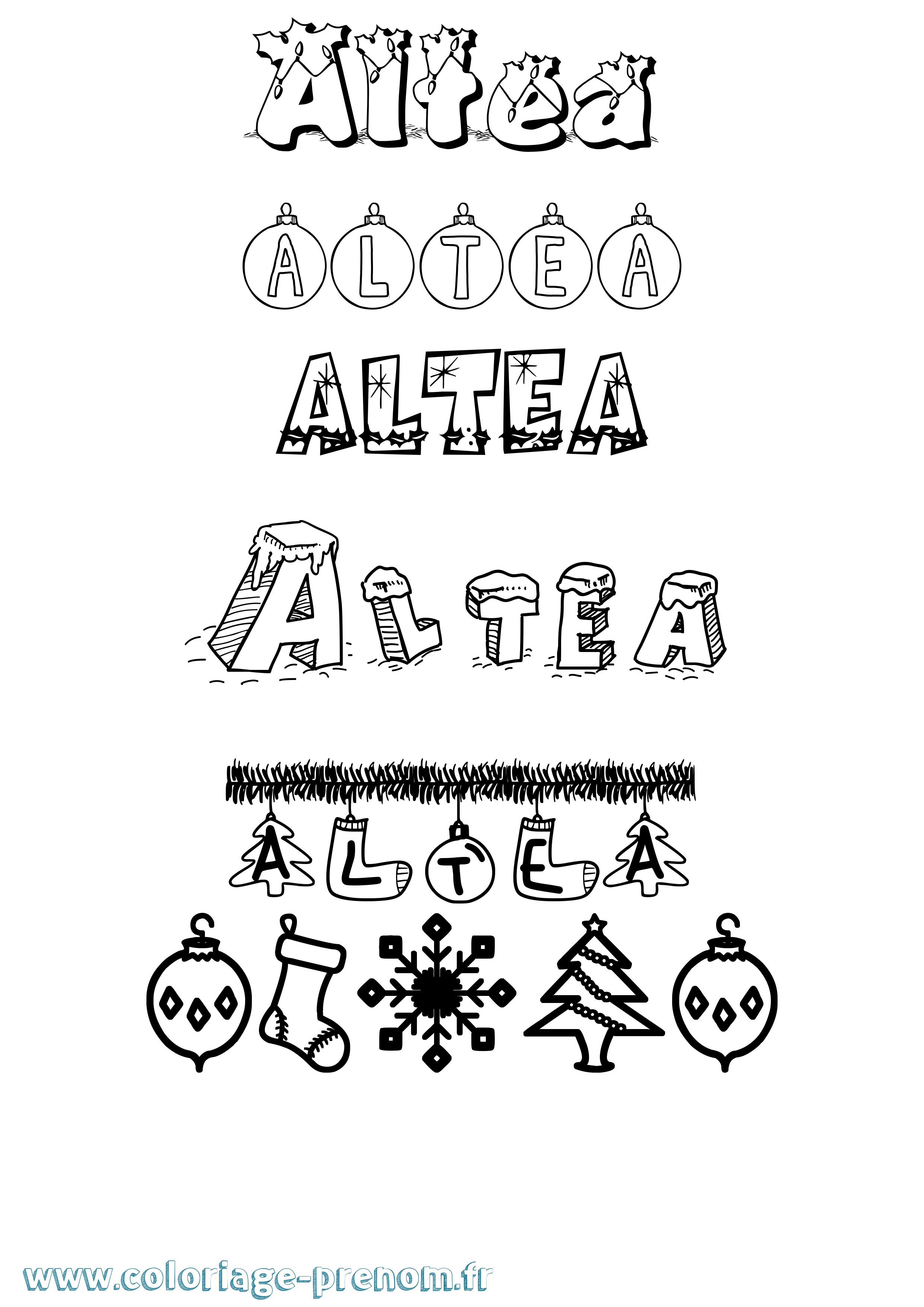 Coloriage Altea Noël Coloriage prénom Altea Noël