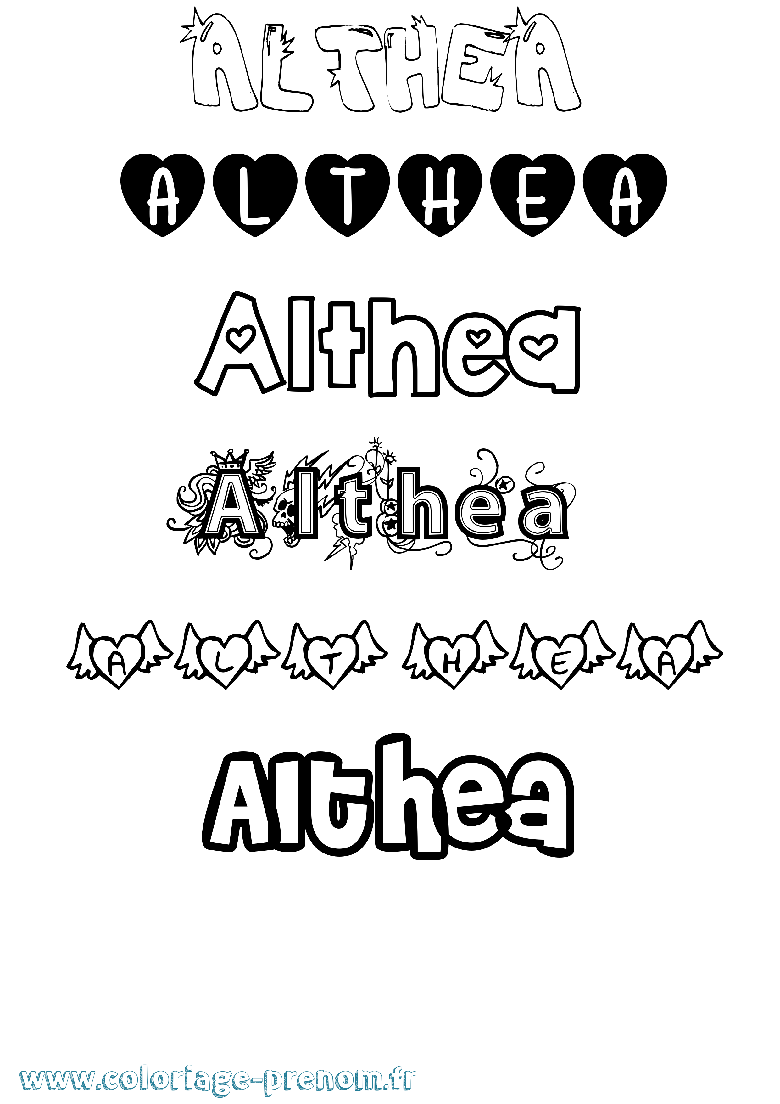 Coloriage prénom Althea Girly