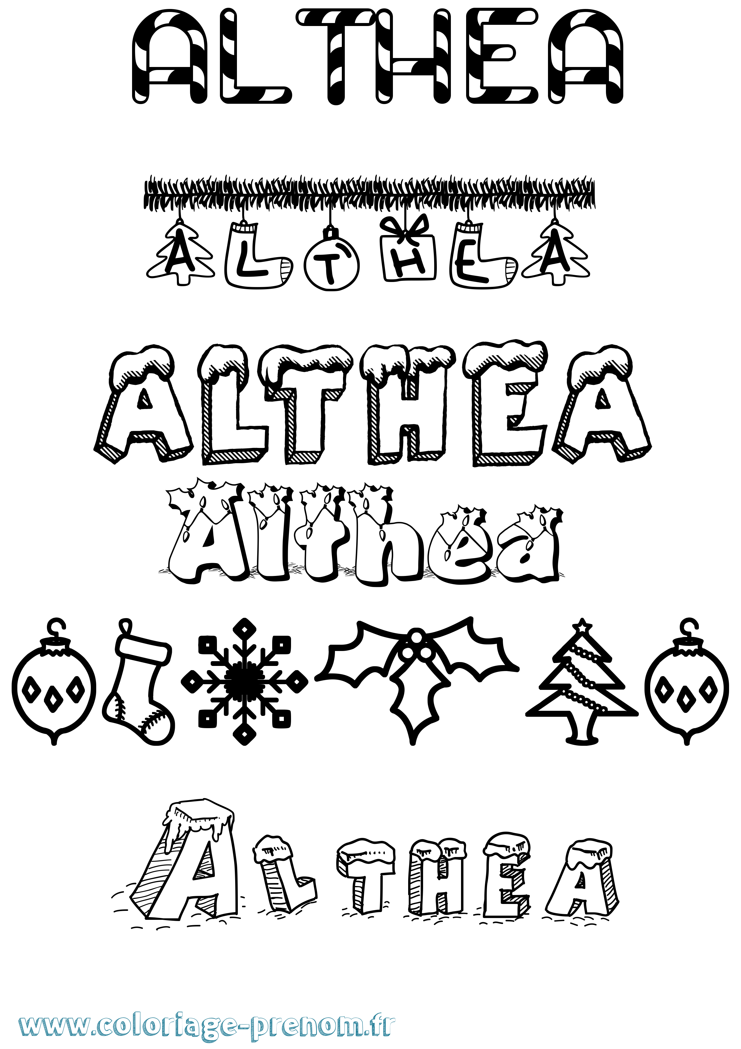 Coloriage prénom Althea Noël