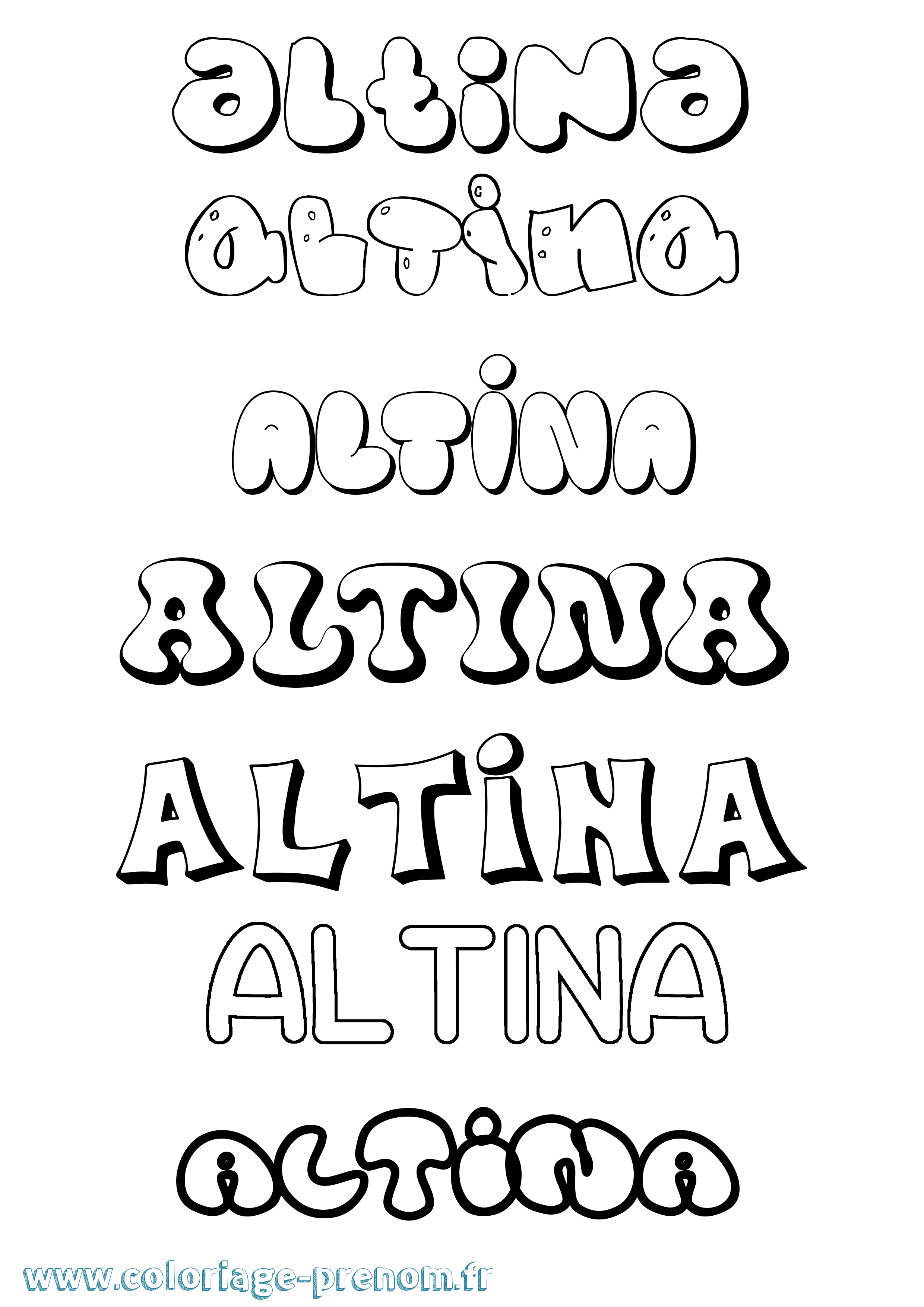Coloriage Altina Bubble Coloriage prénom Altina Bubble