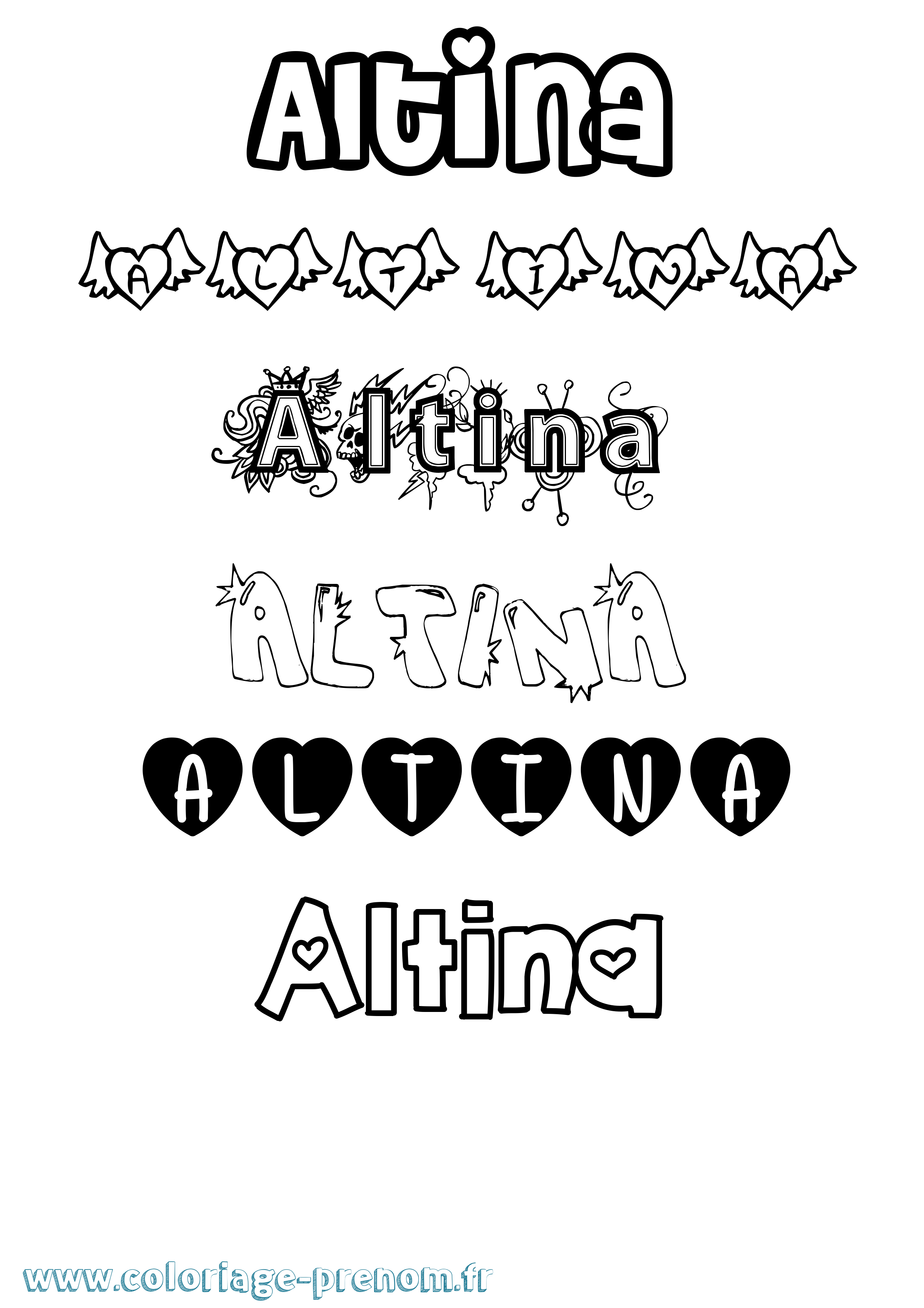 Coloriage Altina Girly Coloriage prénom Altina Girly