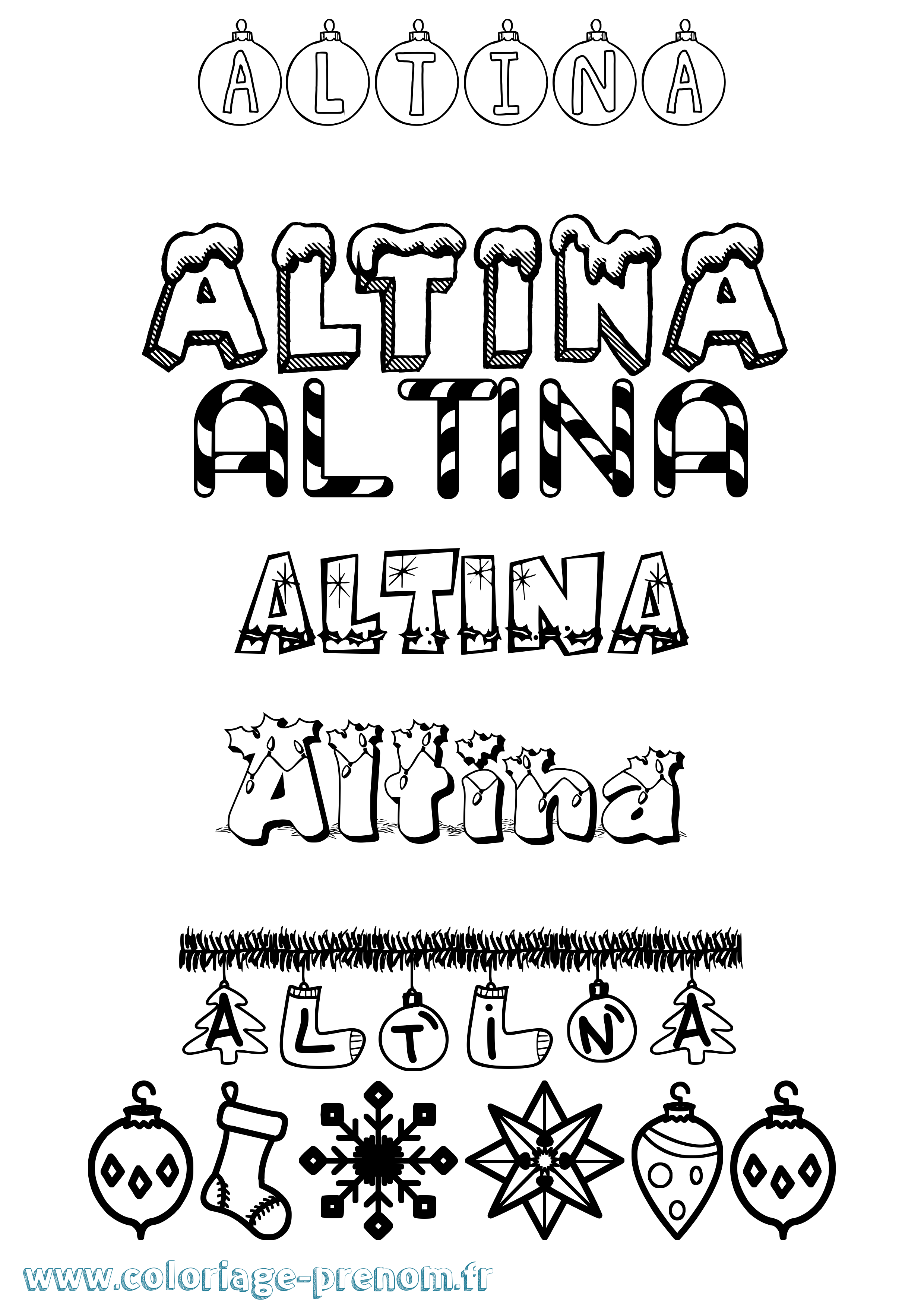 Coloriage Altina Noël Coloriage prénom Altina Noël