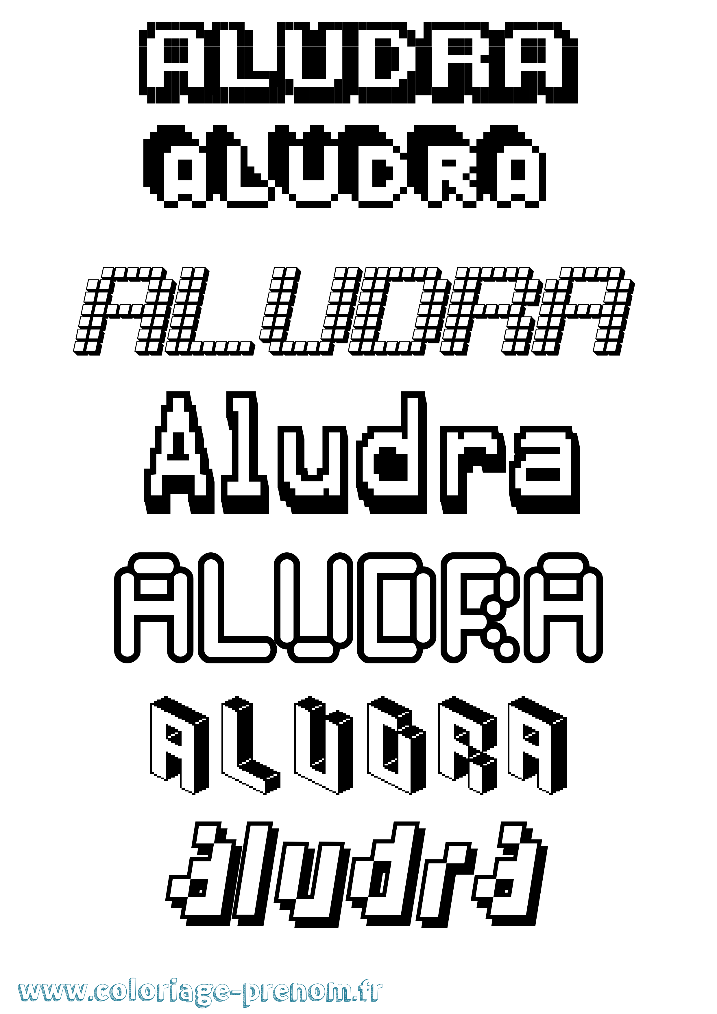 Coloriage prénom Aludra Pixel