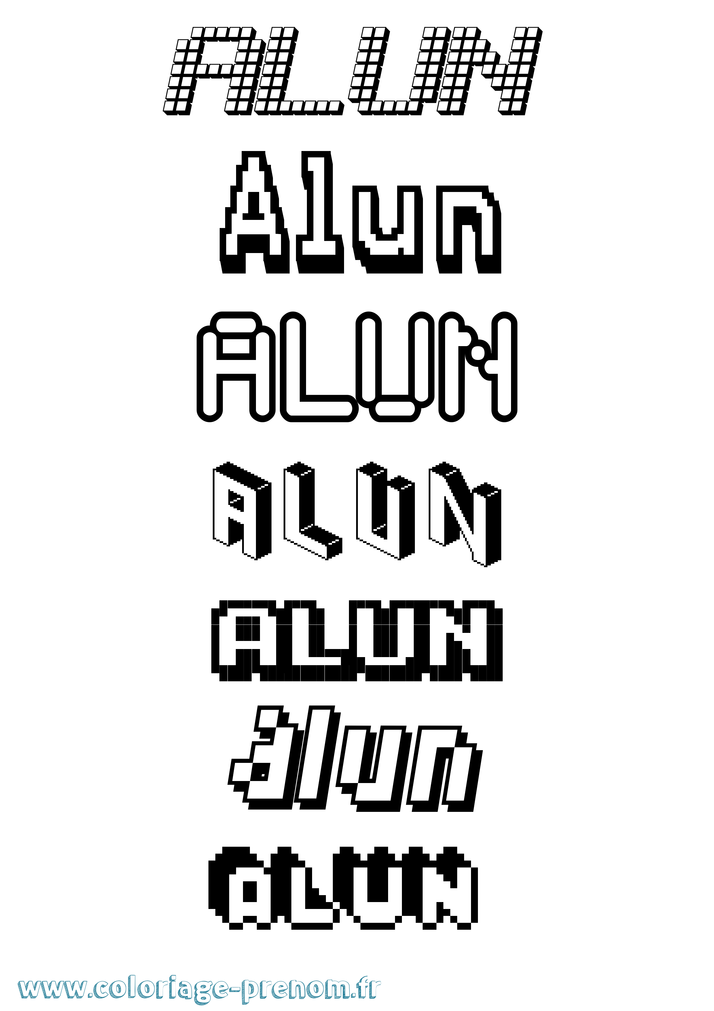 Coloriage prénom Alun Pixel
