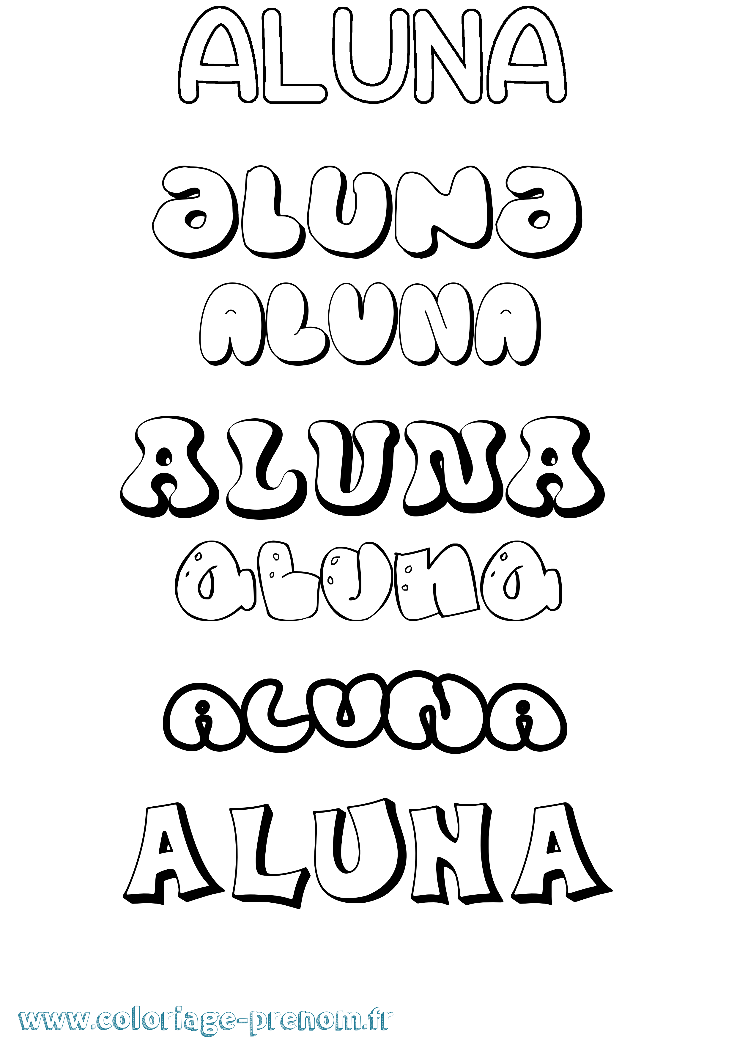 Coloriage prénom Aluna Bubble
