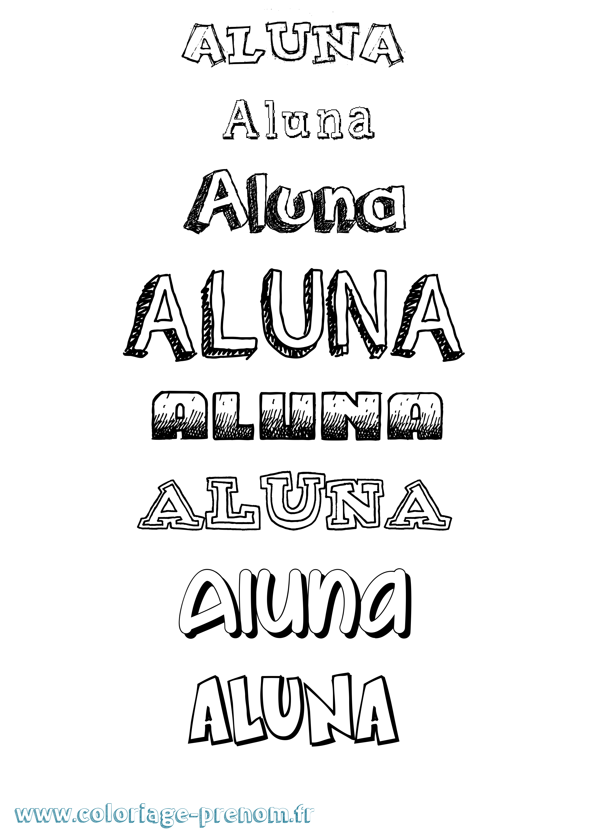 Coloriage prénom Aluna Dessiné