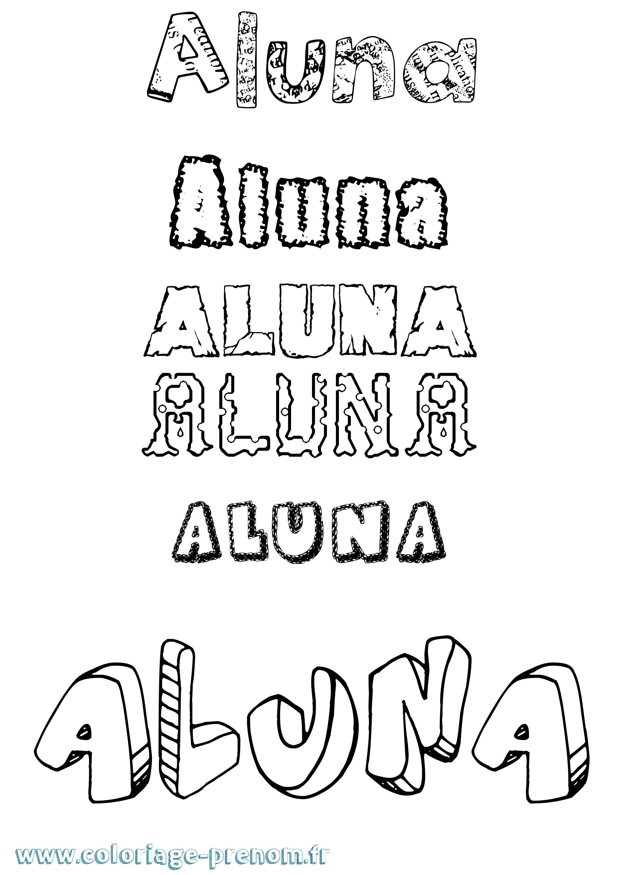 Coloriage prénom Aluna Destructuré