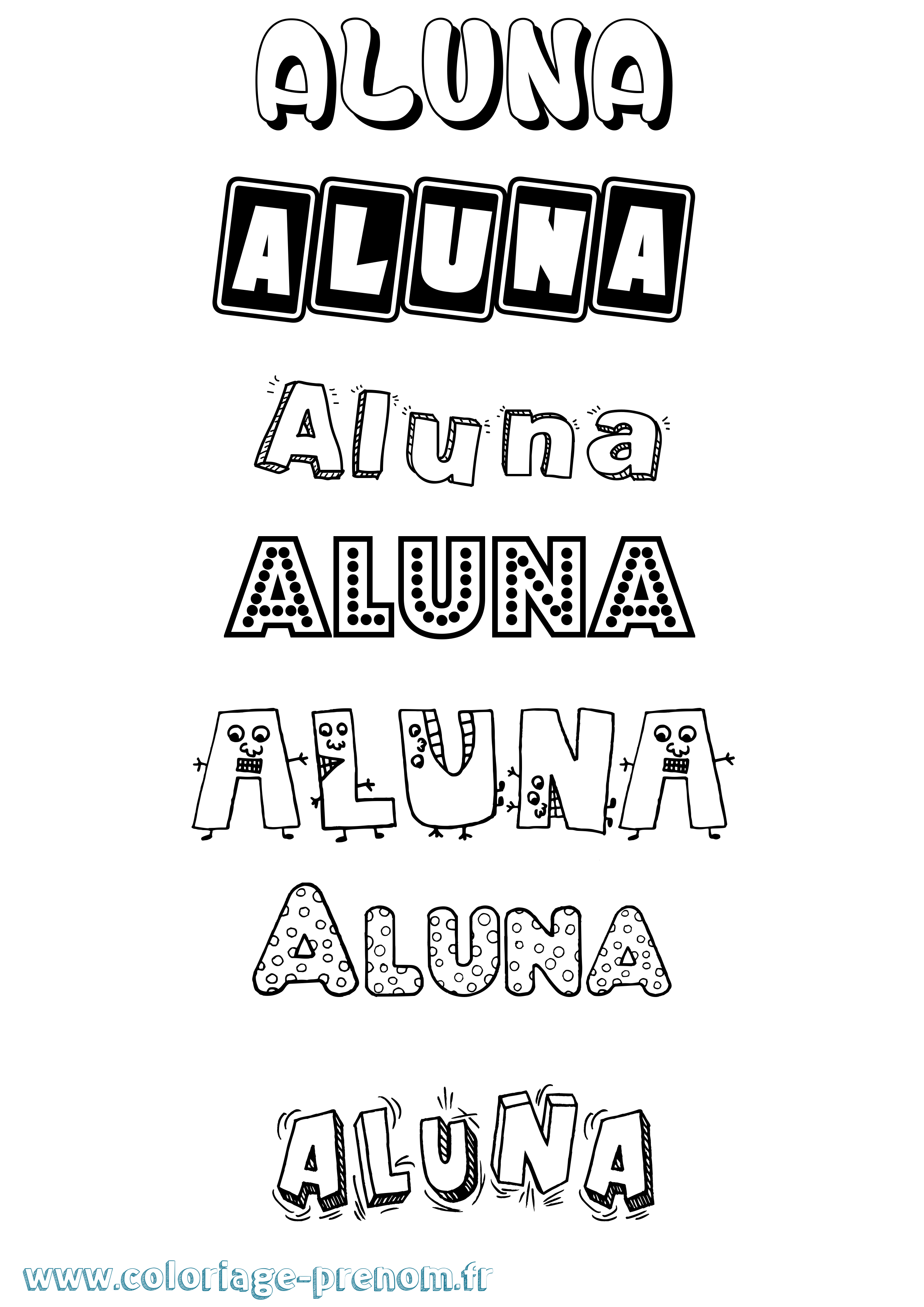 Coloriage prénom Aluna Fun