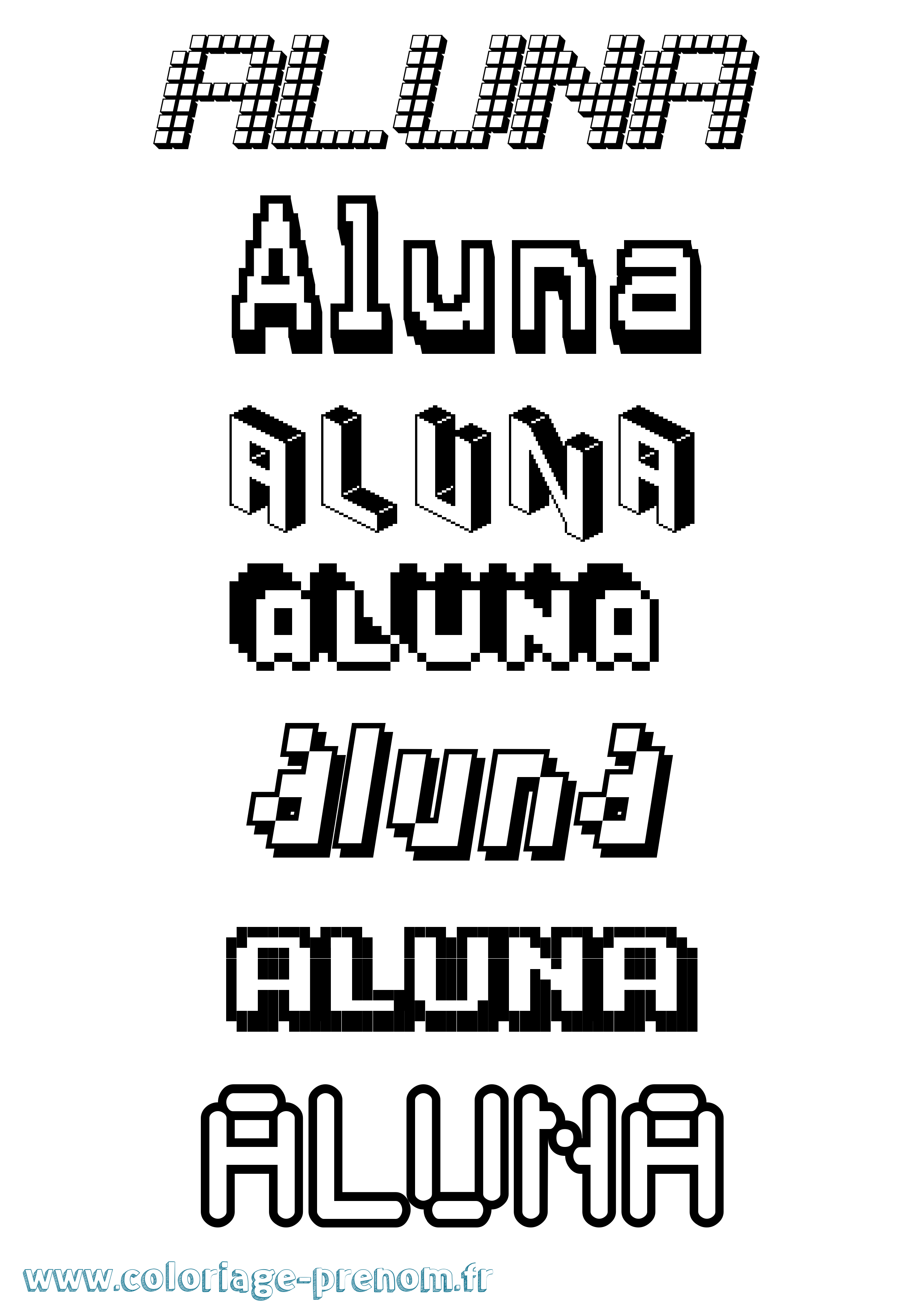 Coloriage prénom Aluna Pixel