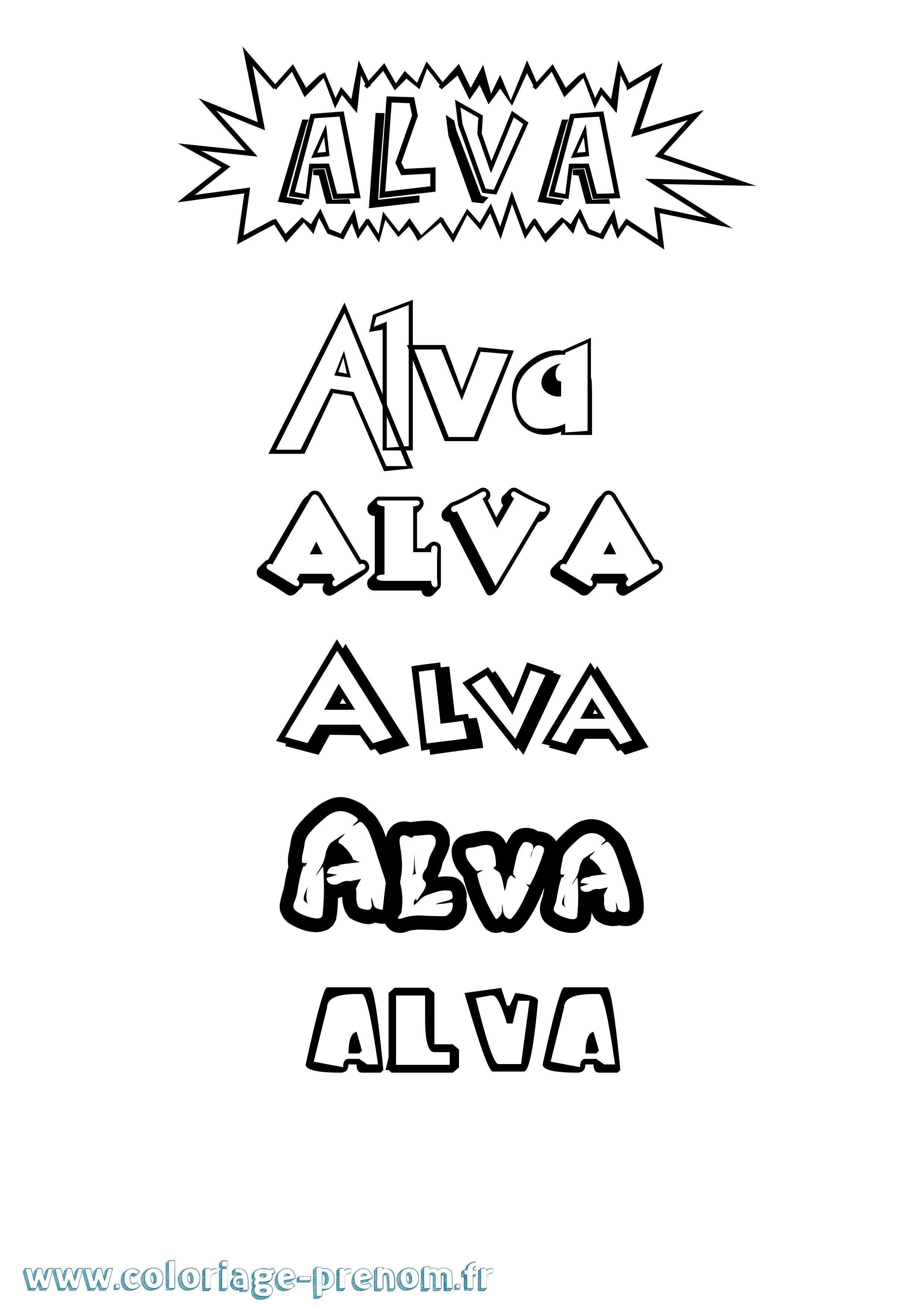 Coloriage Alva Dessin Animé Coloriage prénom Alva Dessin Animé