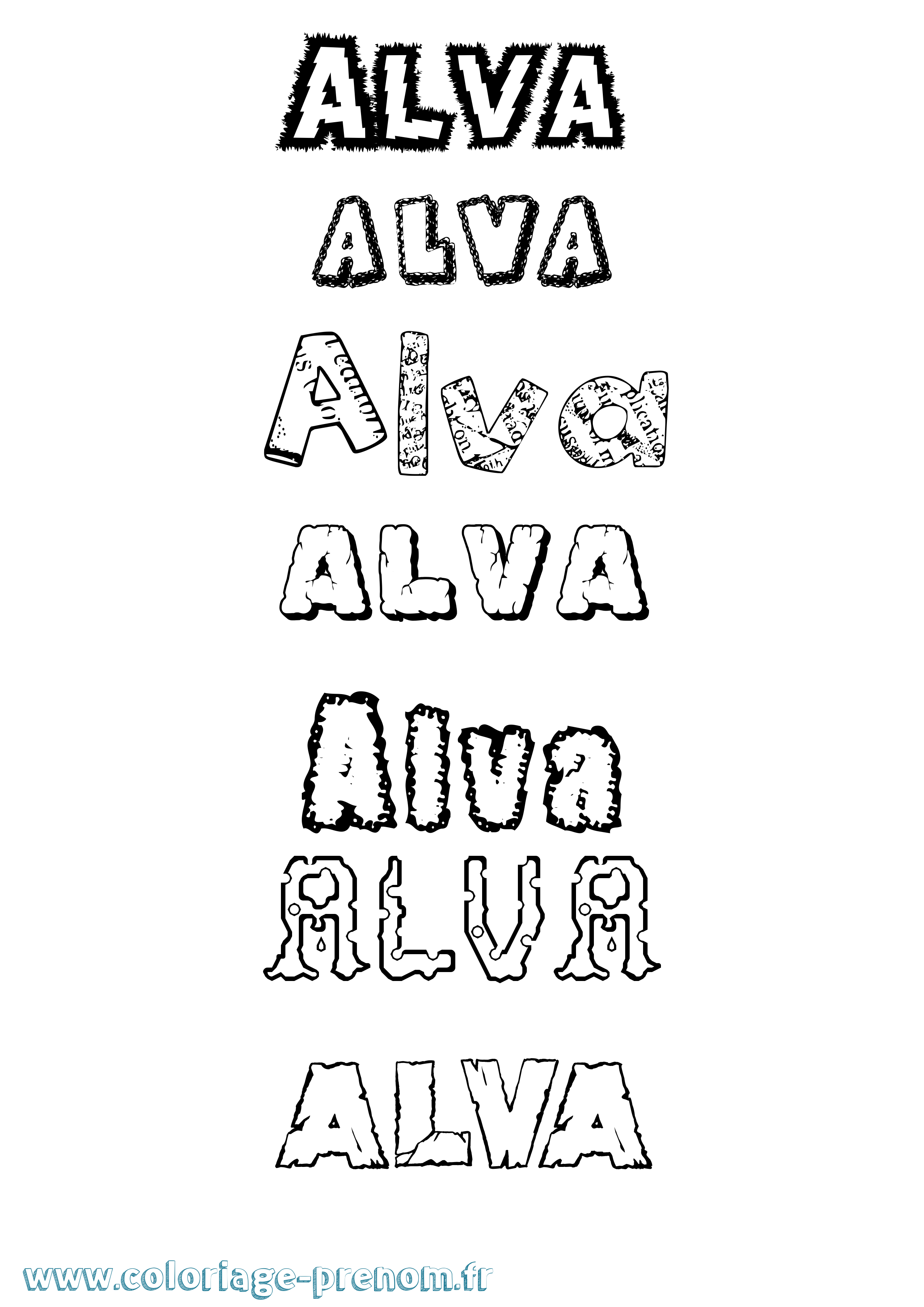 Coloriage Alva Destructuré Coloriage prénom Alva Destructuré