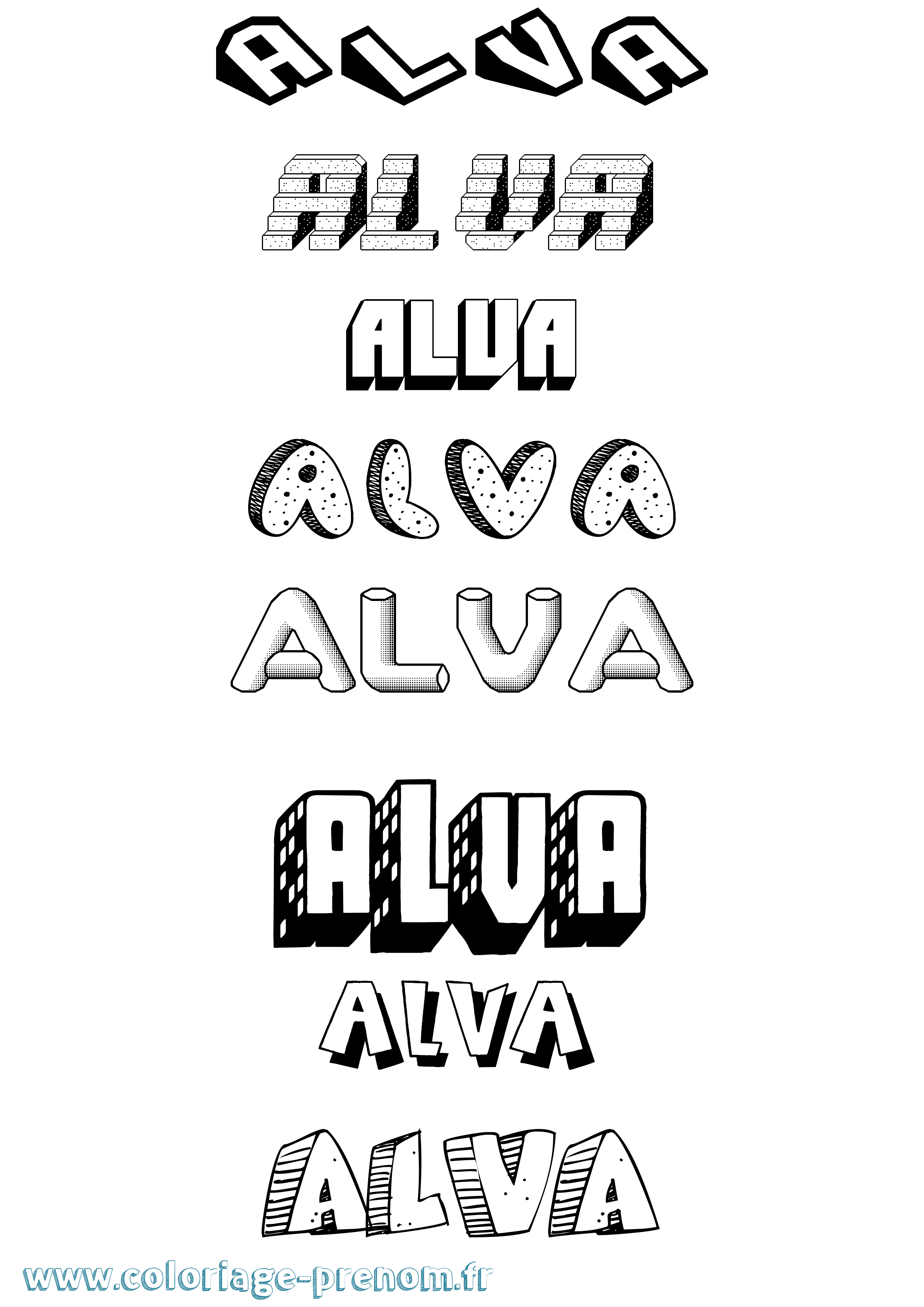Coloriage Alva Effet 3D Coloriage prénom Alva Effet 3D