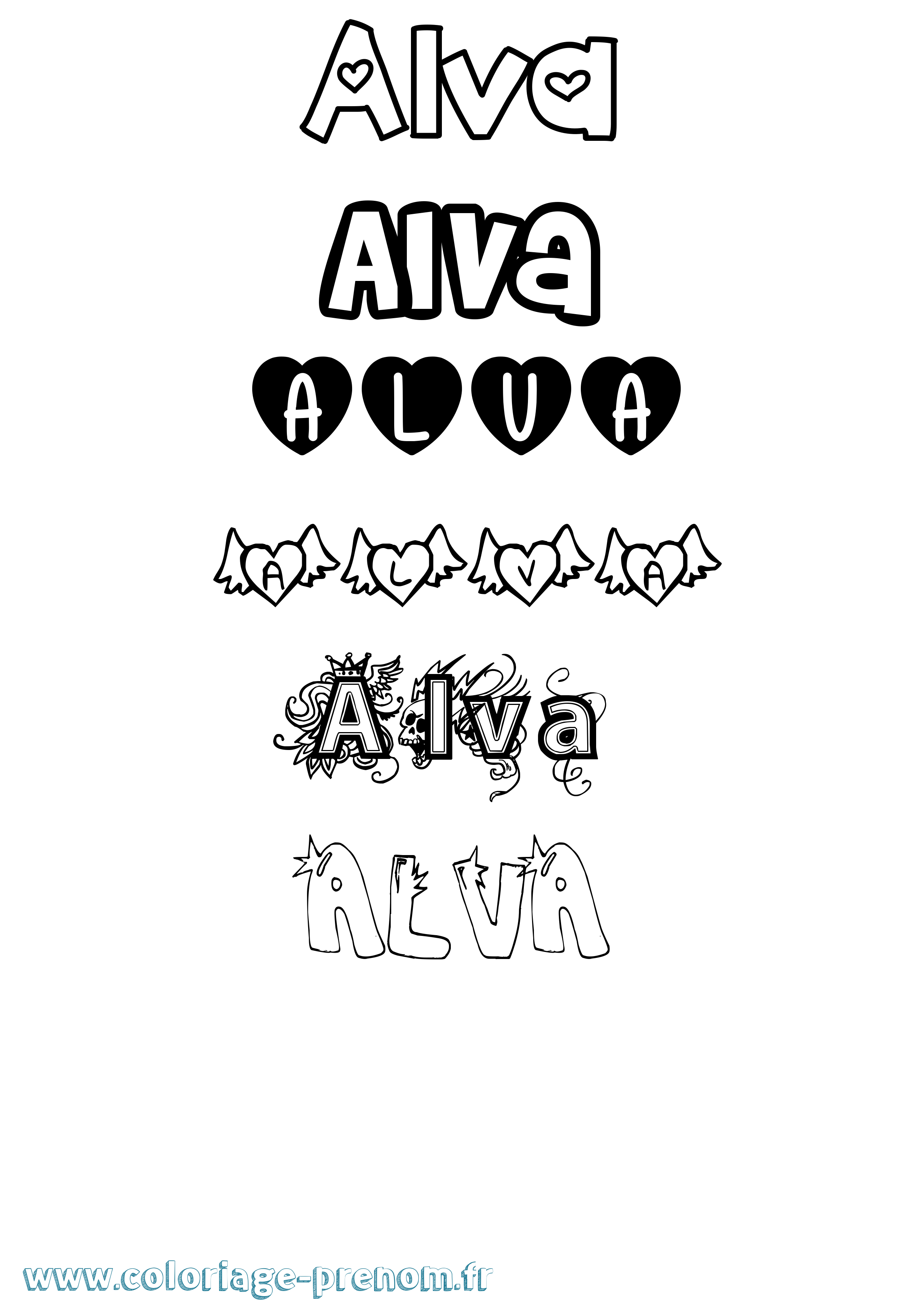 Coloriage Alva Girly Coloriage prénom Alva Girly