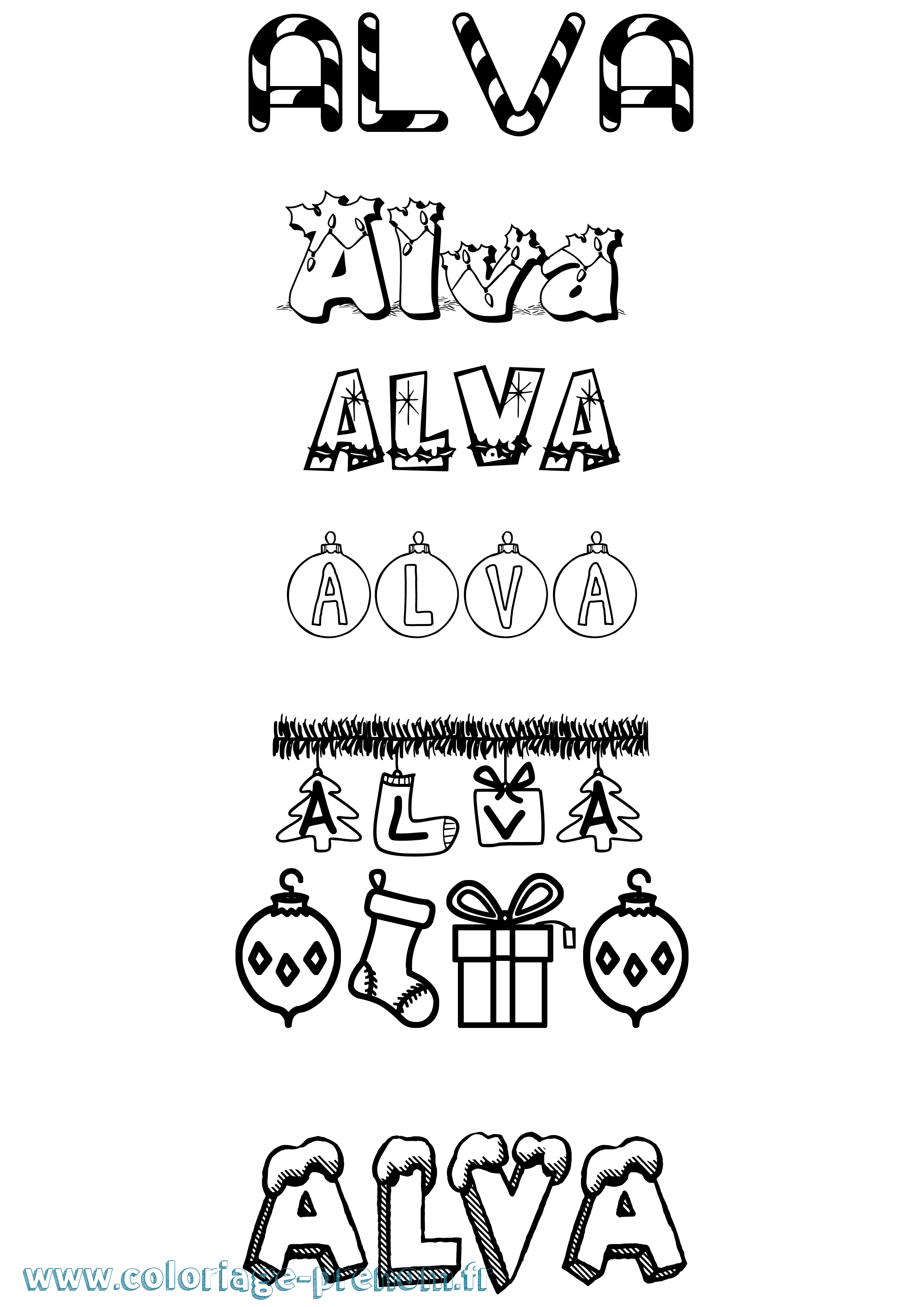Coloriage Alva Noël Coloriage prénom Alva Noël