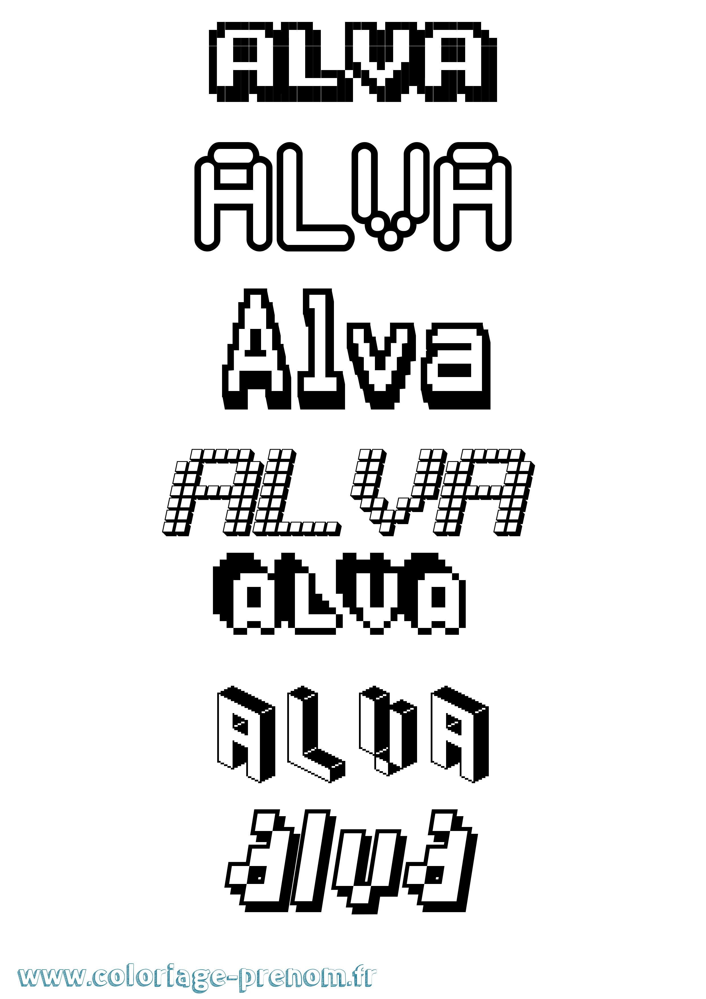 Coloriage Alva Pixel Coloriage prénom Alva Pixel