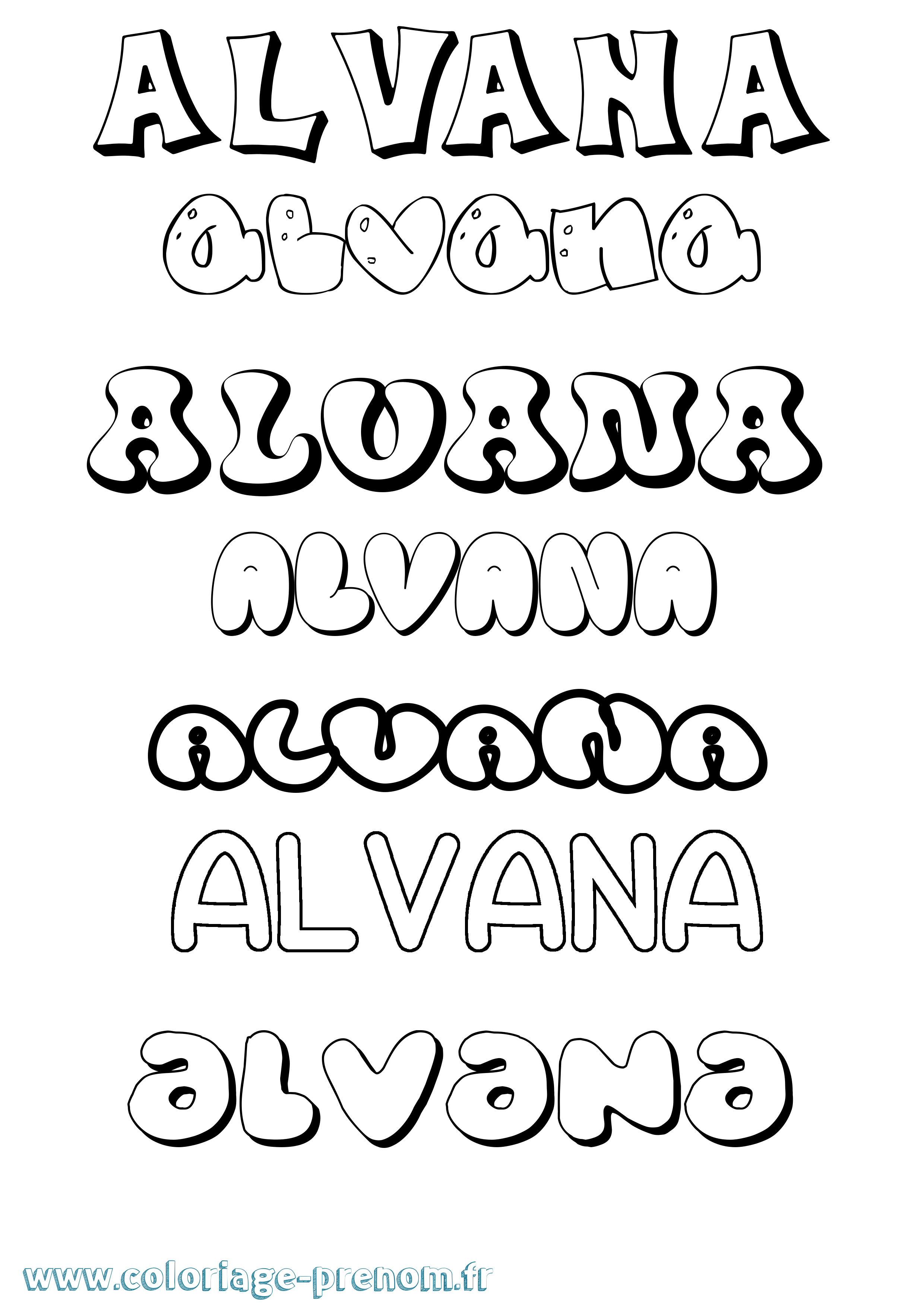 Coloriage prénom Alvana Bubble