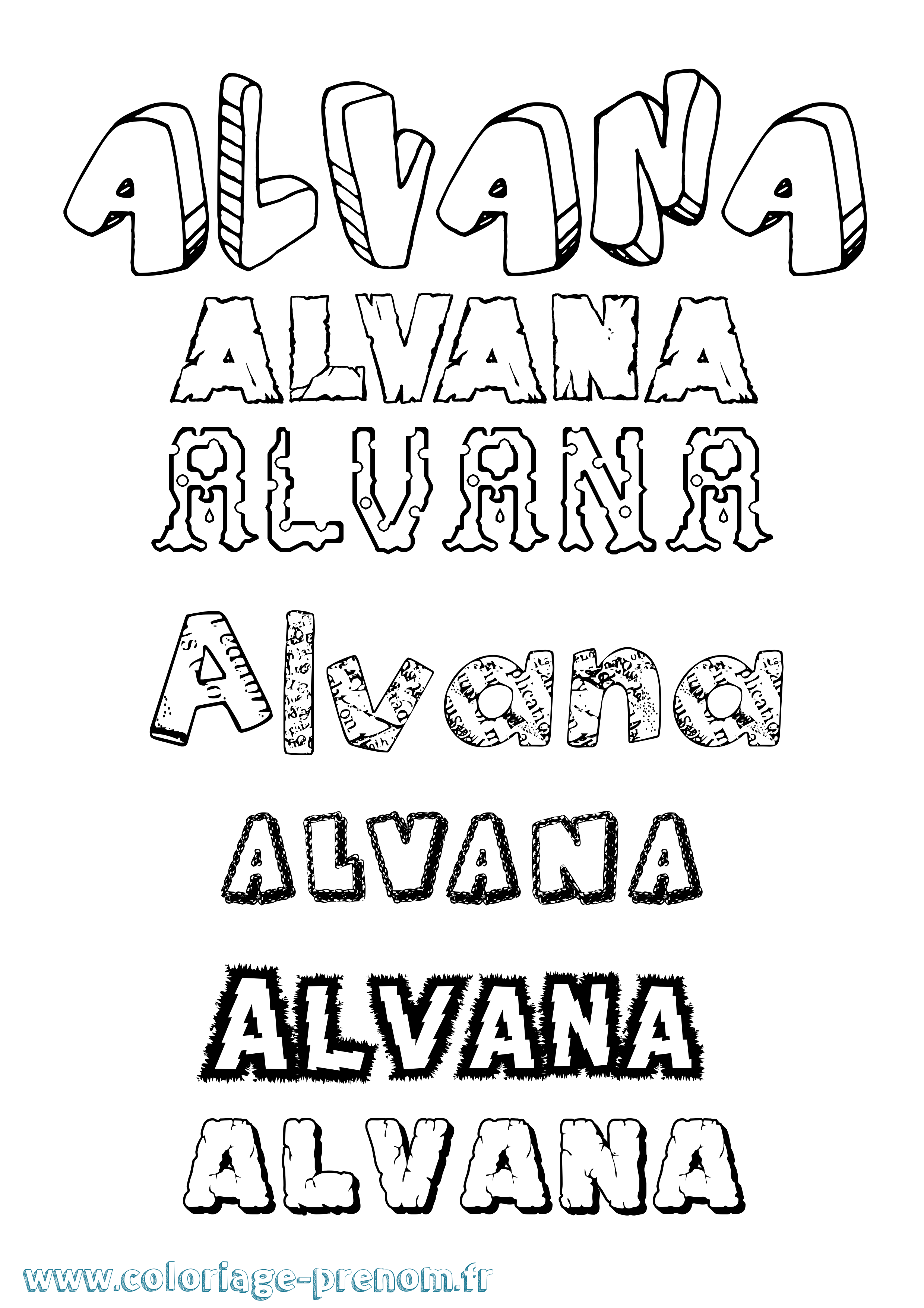 Coloriage prénom Alvana Destructuré