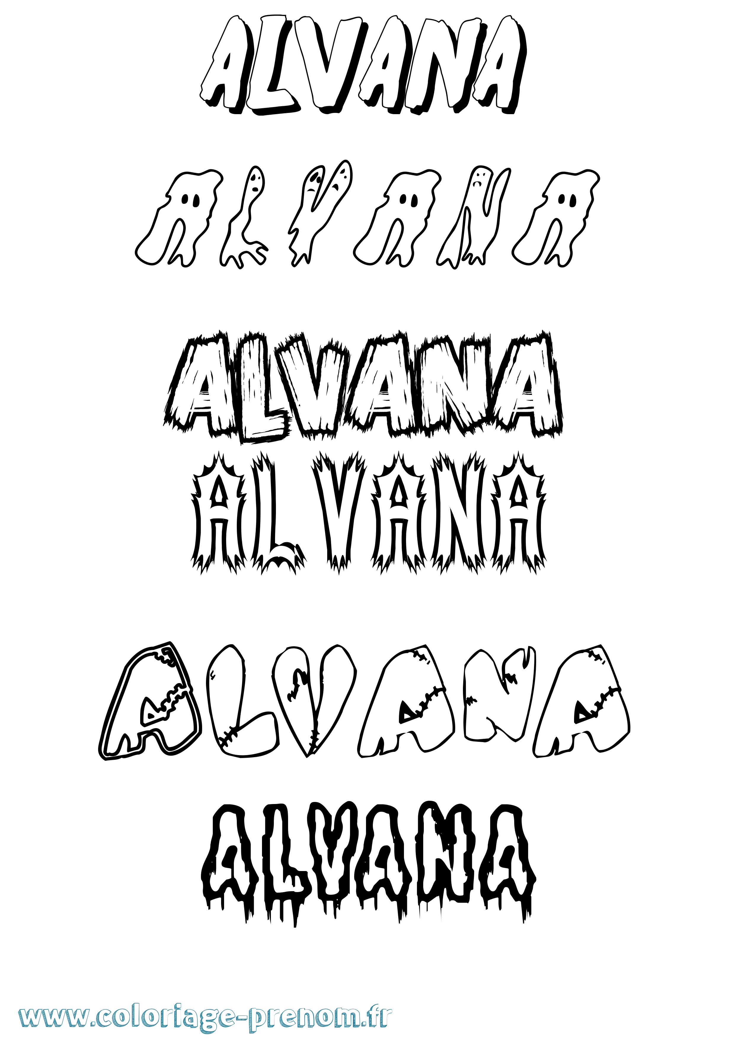Coloriage prénom Alvana Frisson