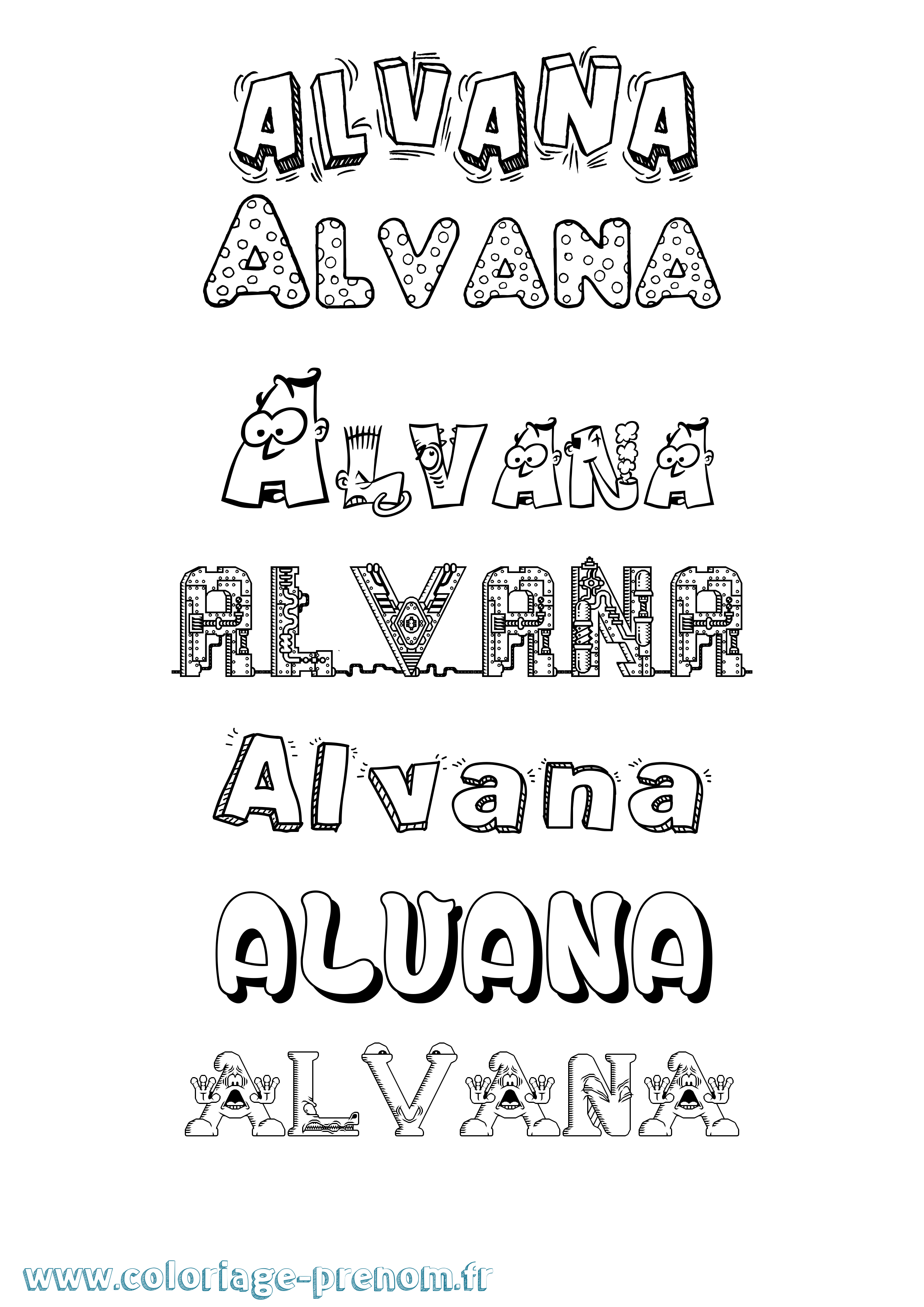 Coloriage prénom Alvana Fun