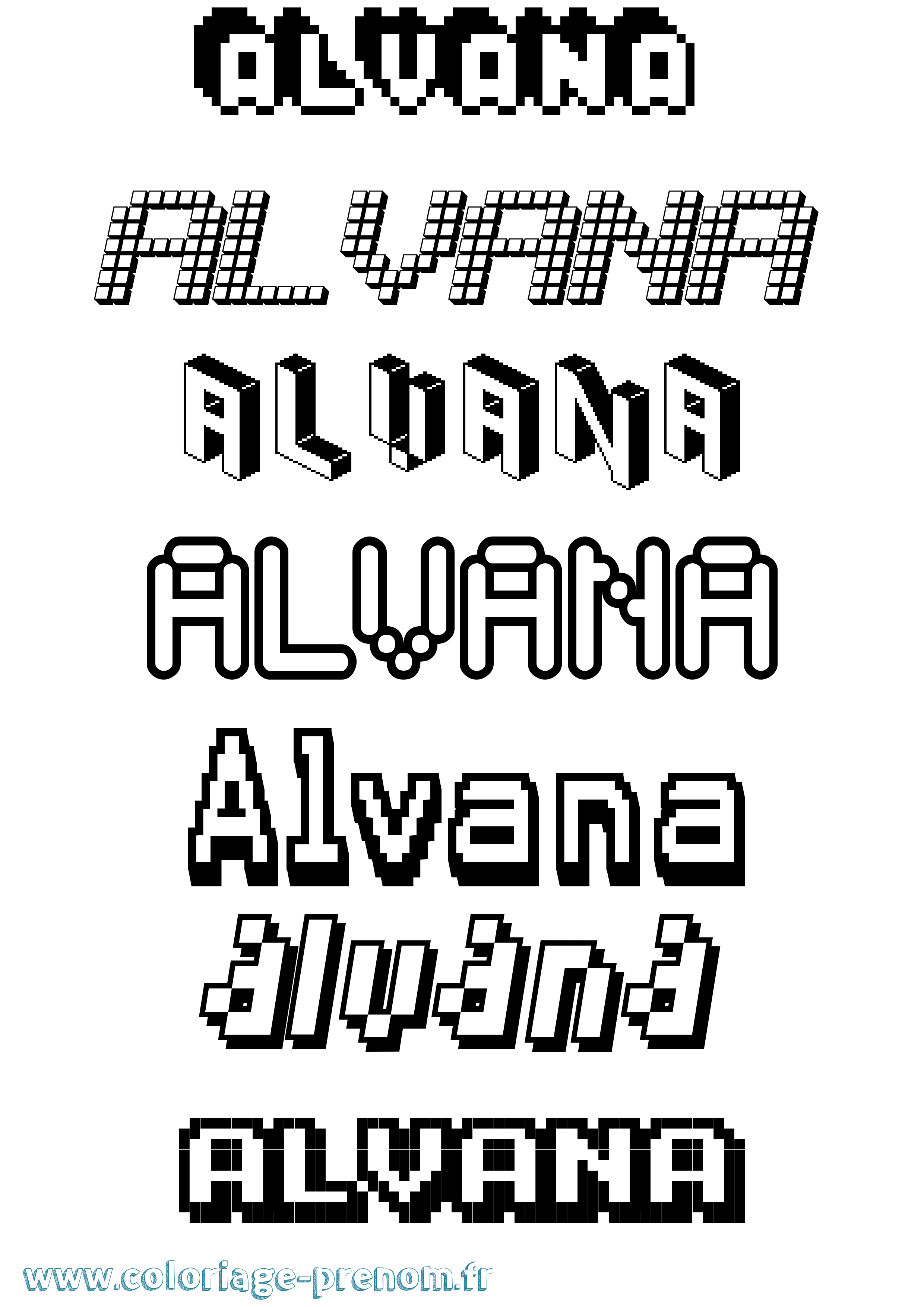 Coloriage prénom Alvana Pixel