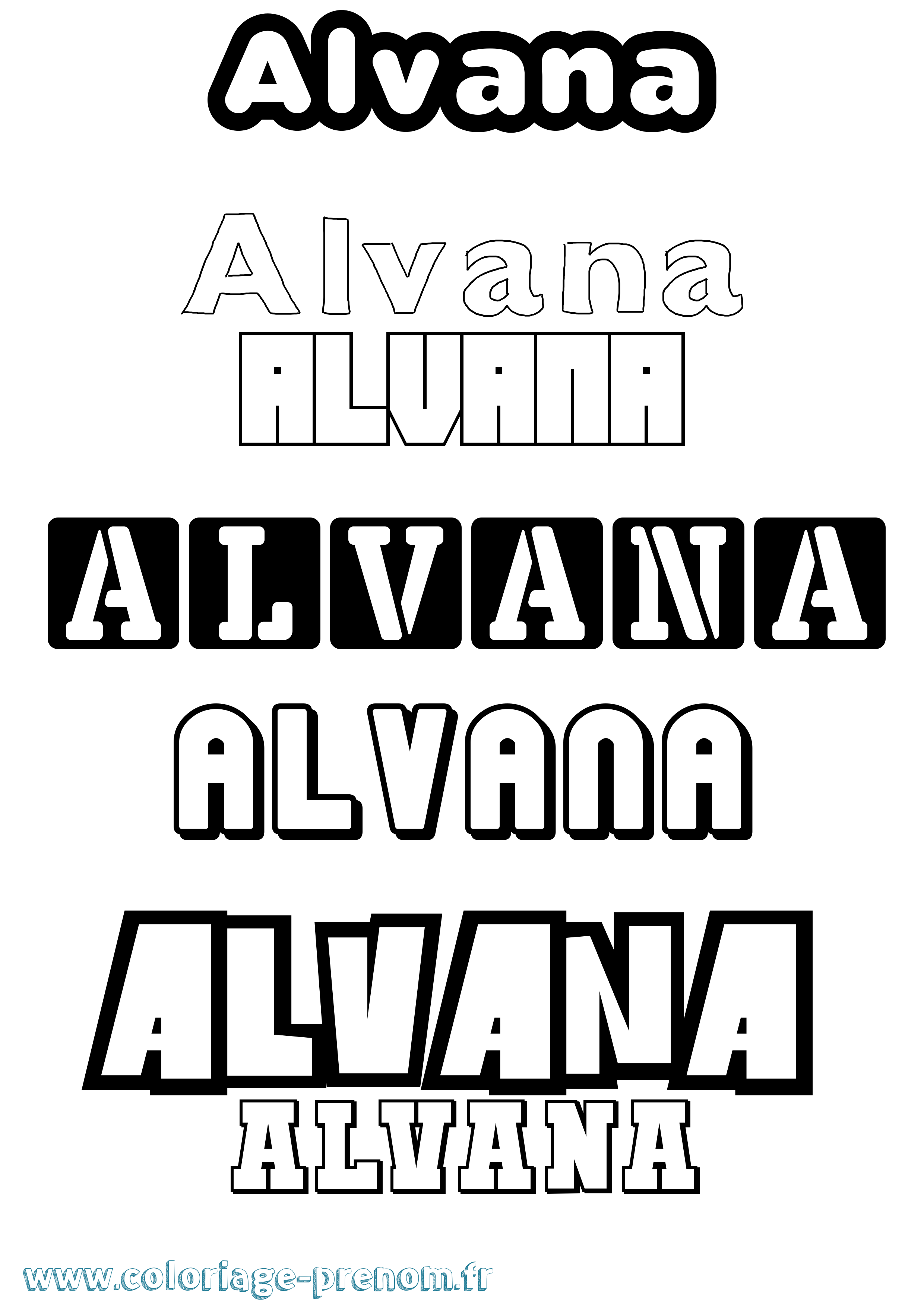 Coloriage prénom Alvana Simple