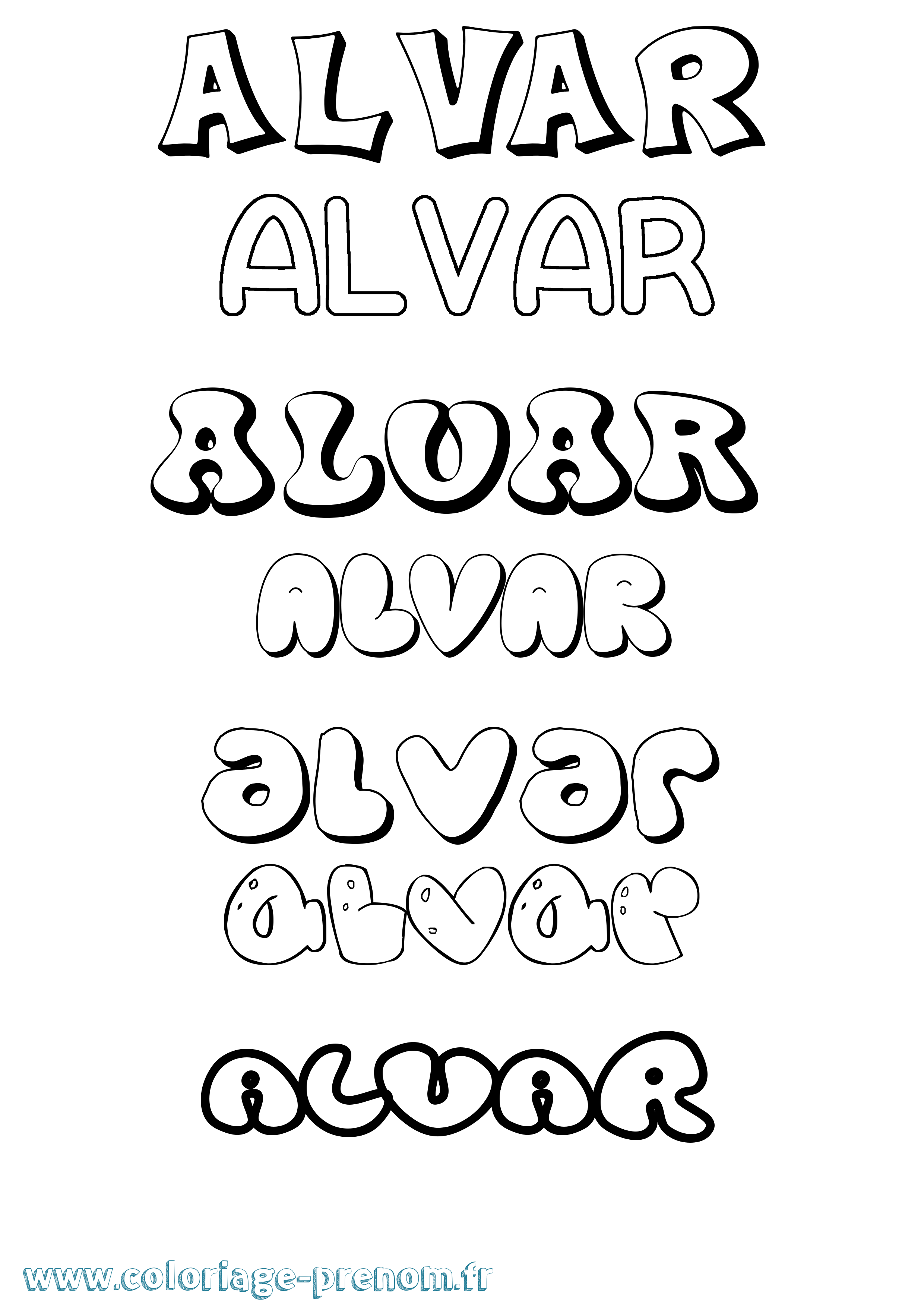 Coloriage prénom Alvar Bubble