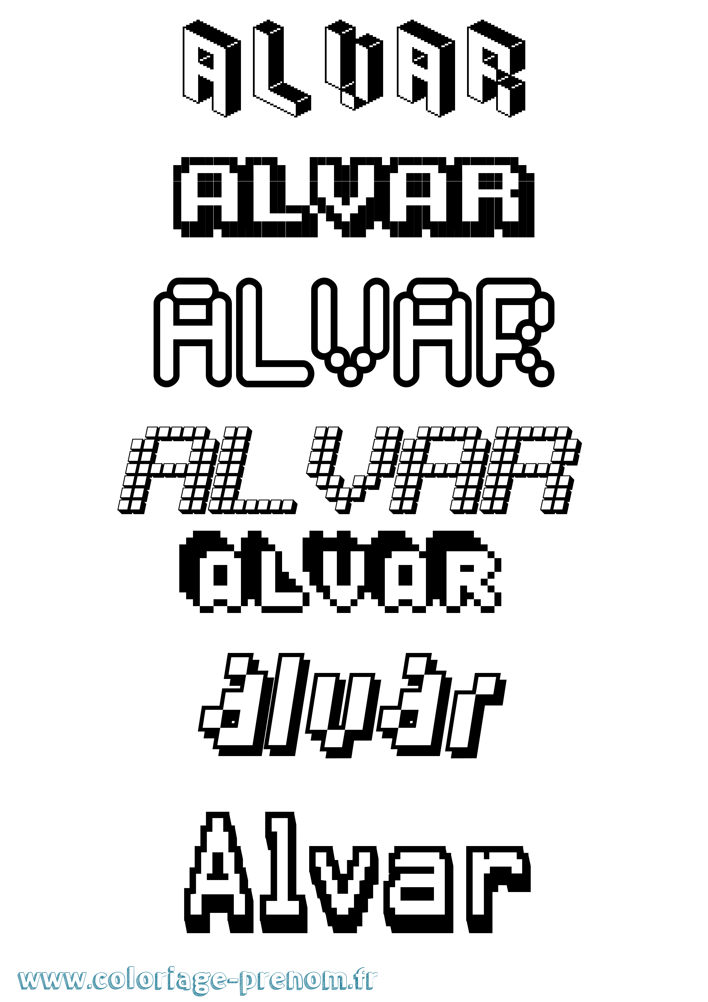 Coloriage prénom Alvar Pixel