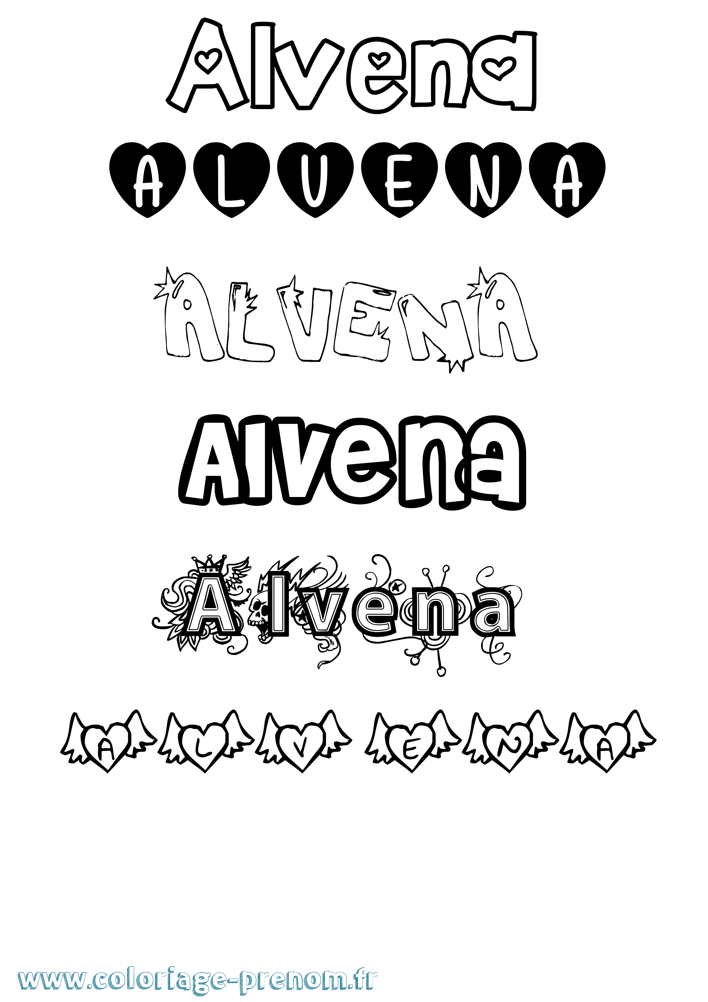 Coloriage prénom Alvena Girly