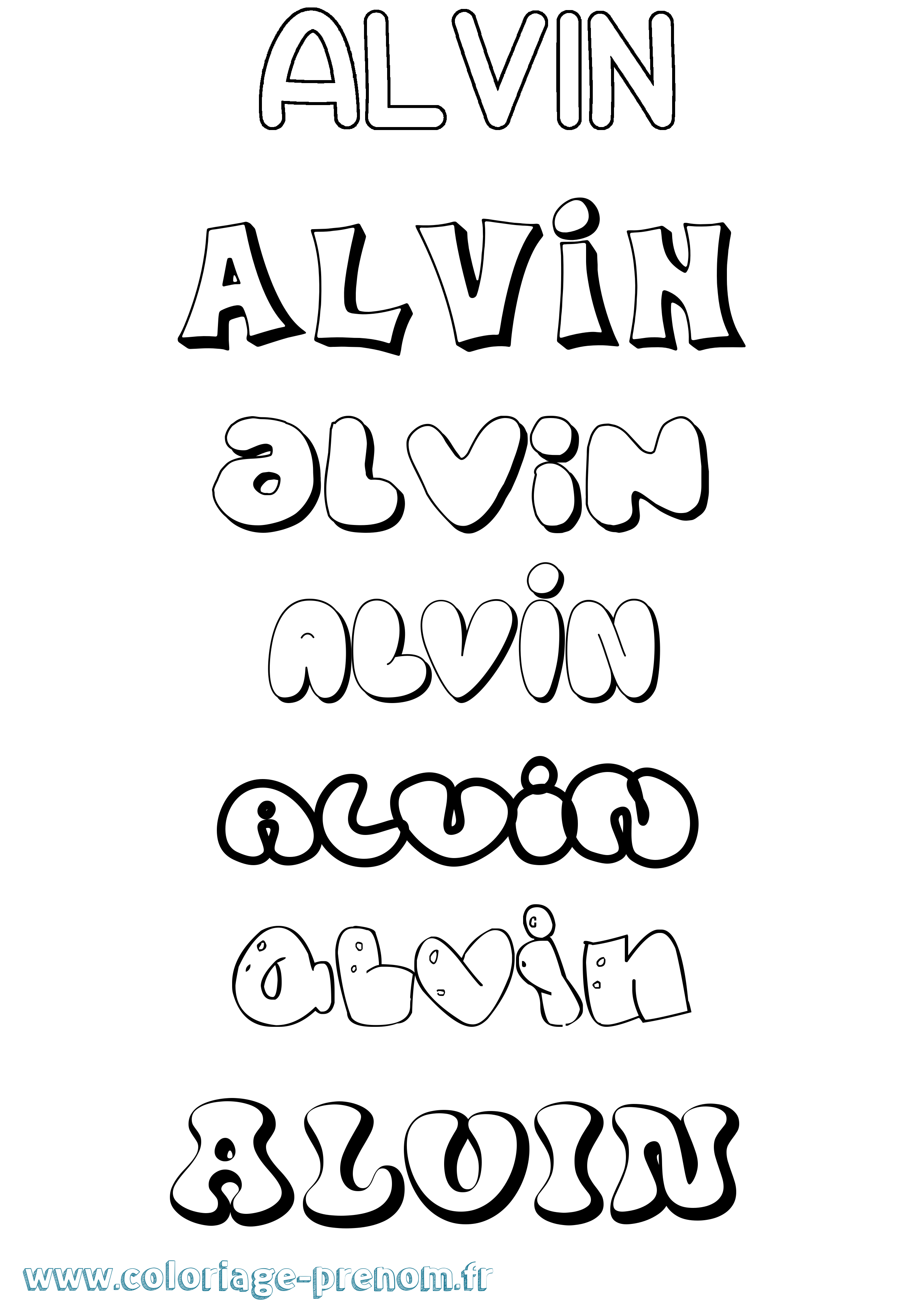 Coloriage prénom Alvin Bubble