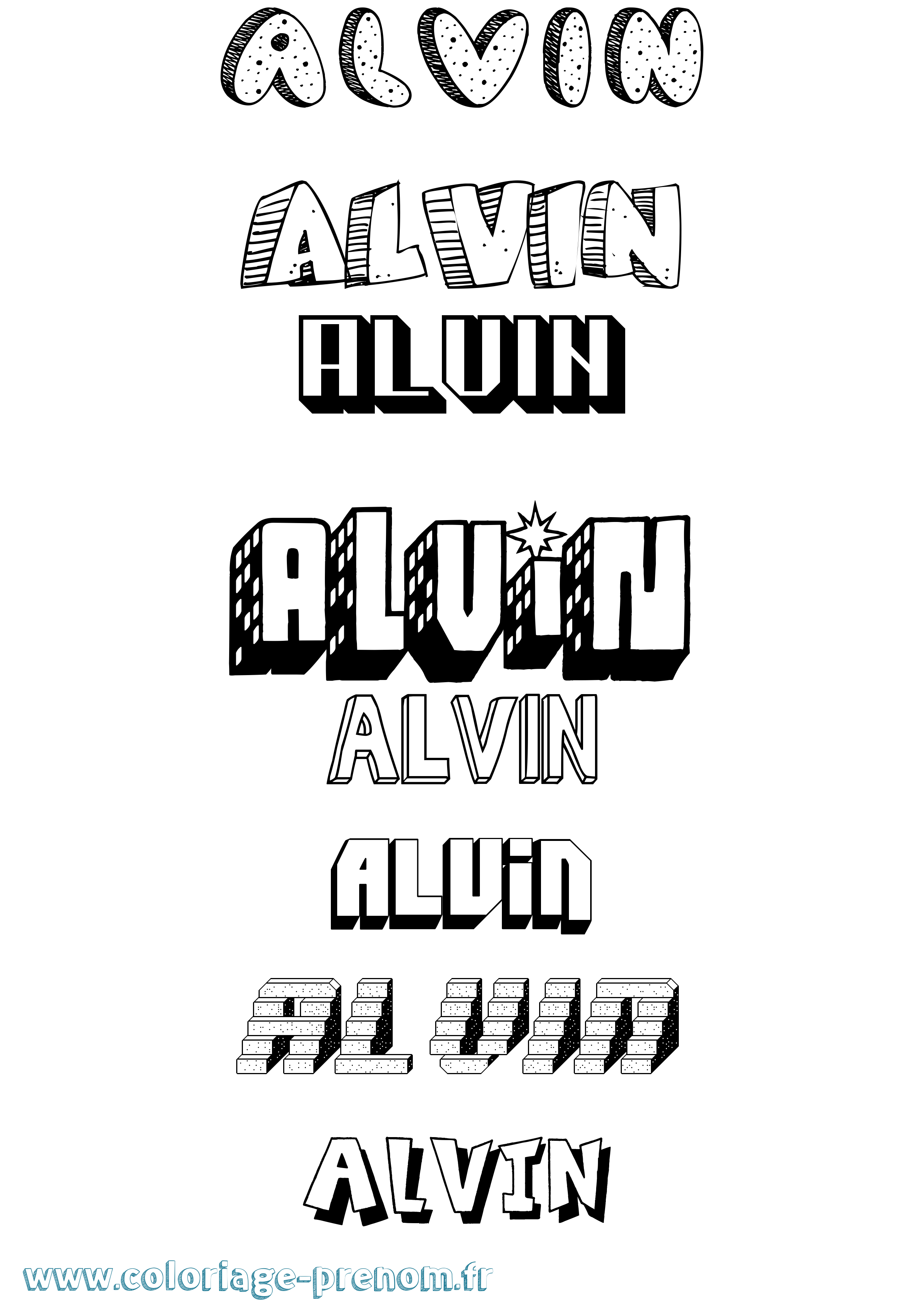 Coloriage prénom Alvin Effet 3D