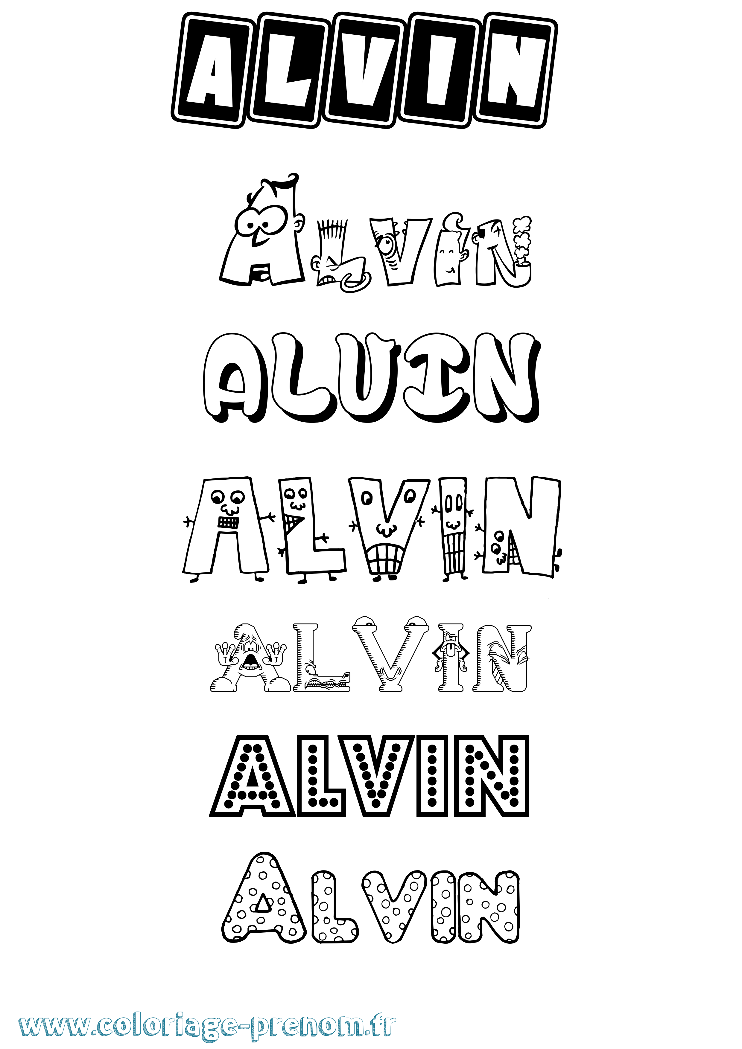 Coloriage prénom Alvin Fun