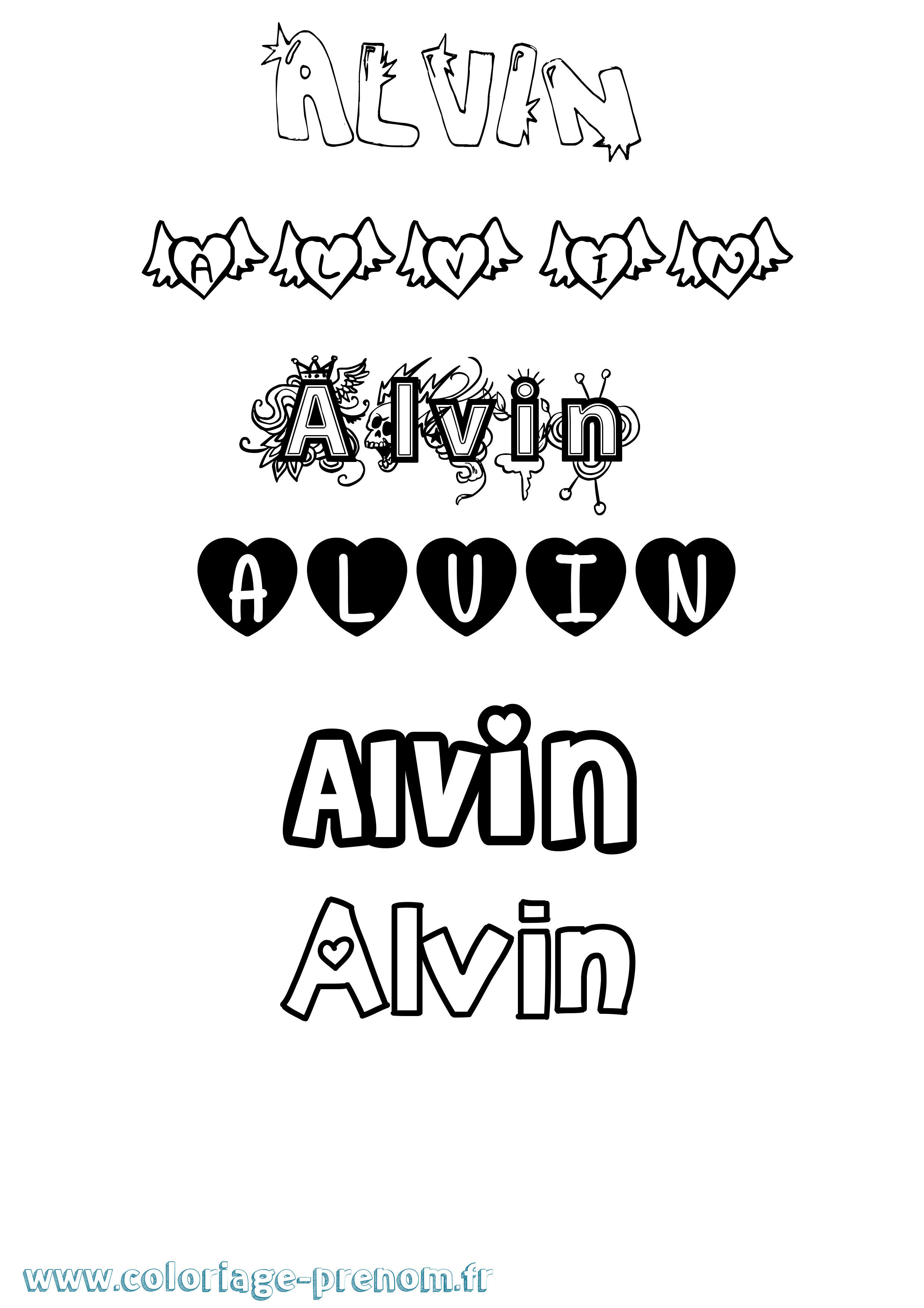 Coloriage prénom Alvin Girly