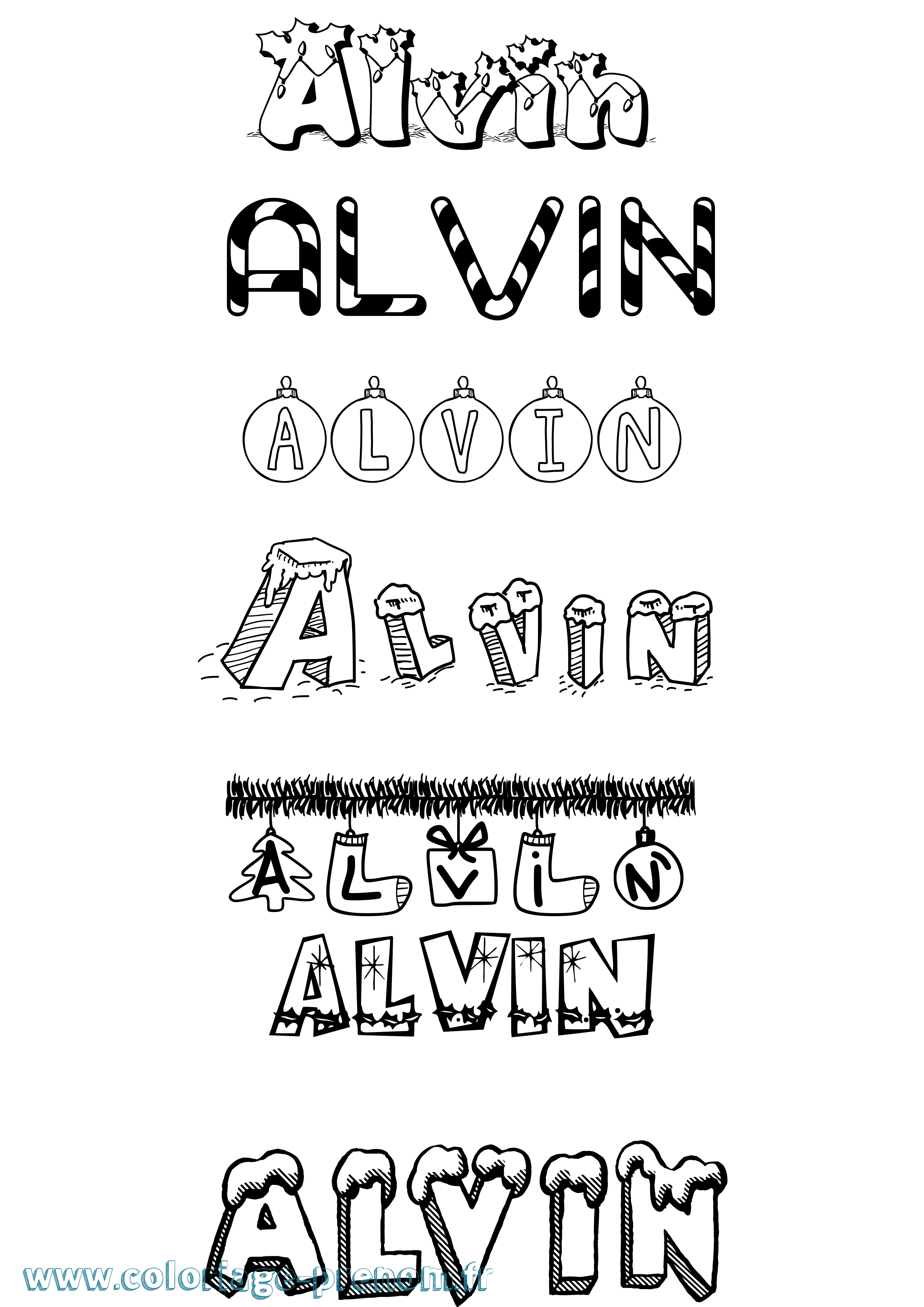 Coloriage prénom Alvin Noël