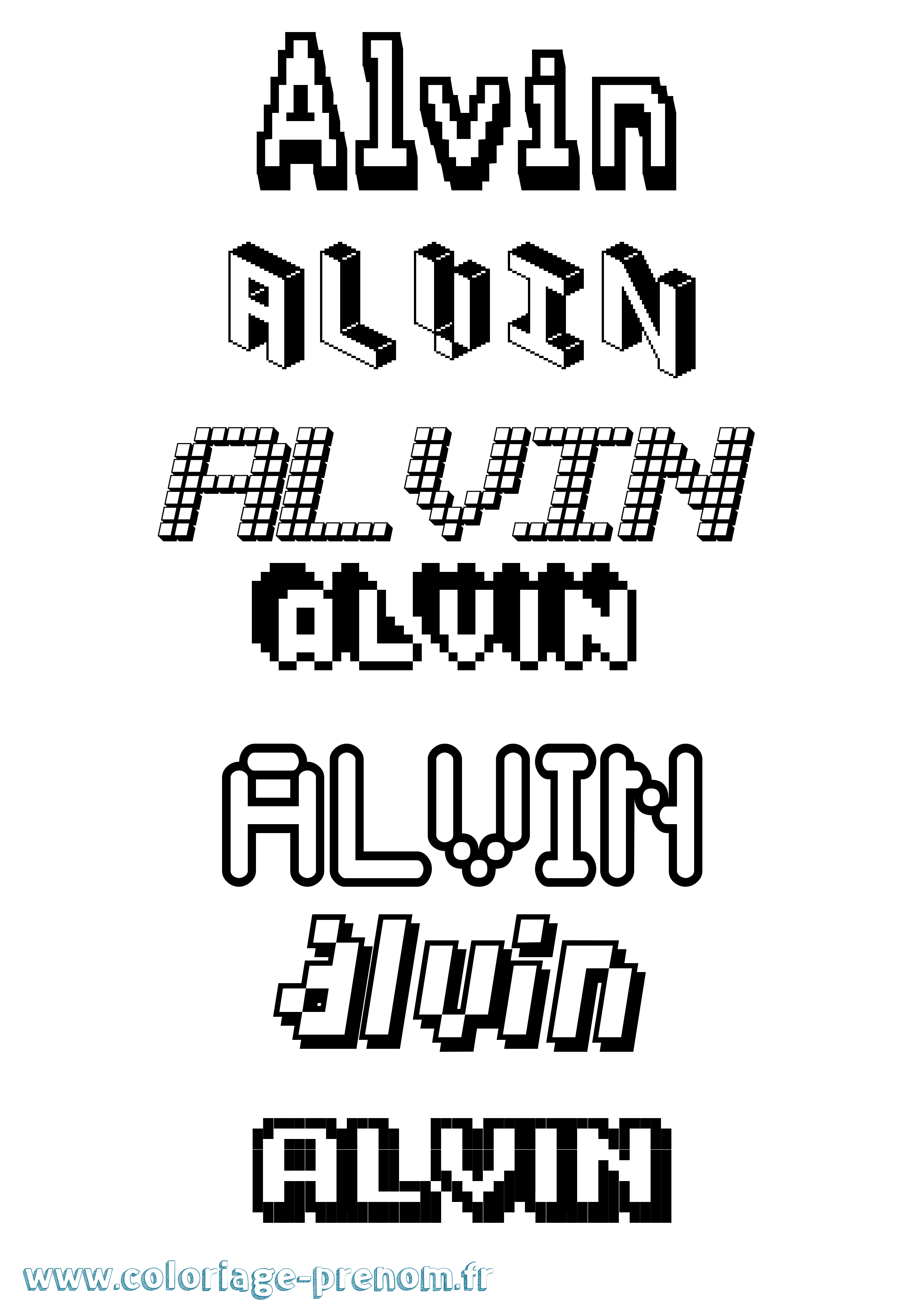 Coloriage prénom Alvin Pixel