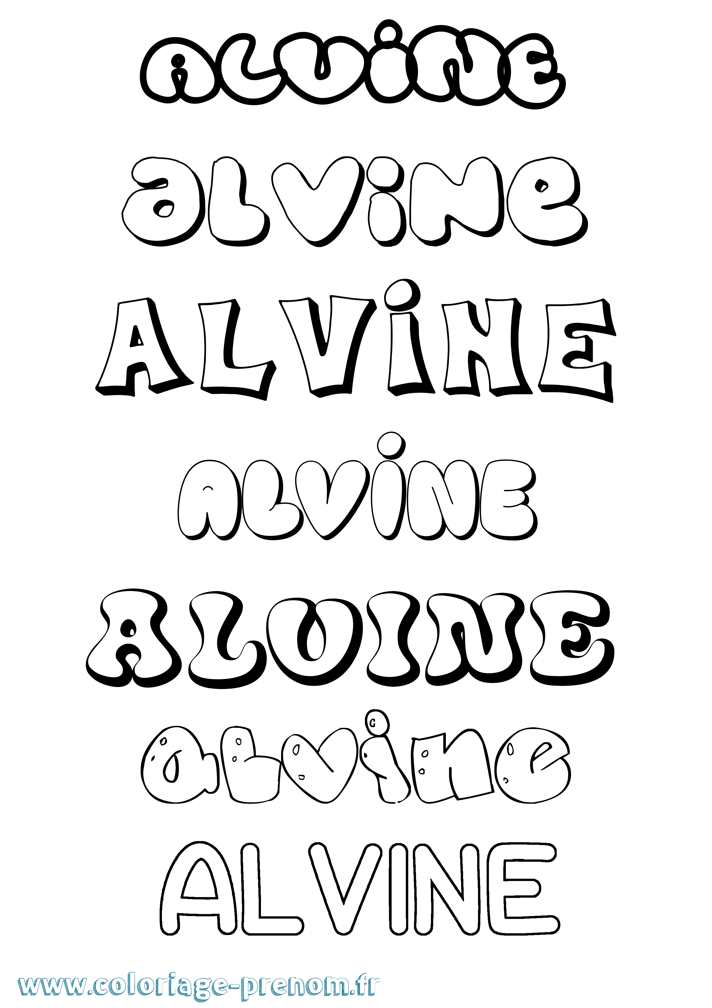 Coloriage prénom Alvine Bubble