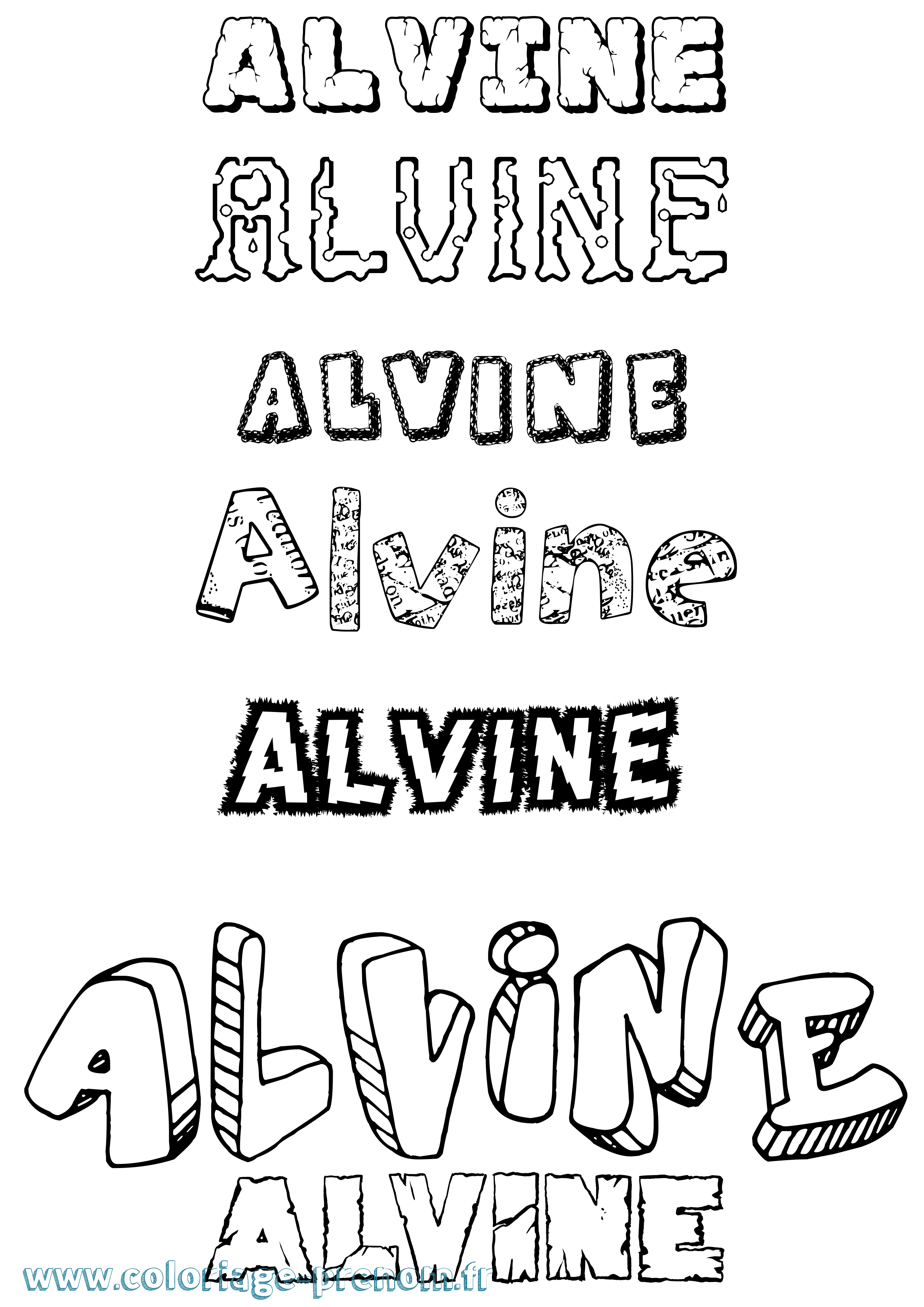 Coloriage prénom Alvine Destructuré
