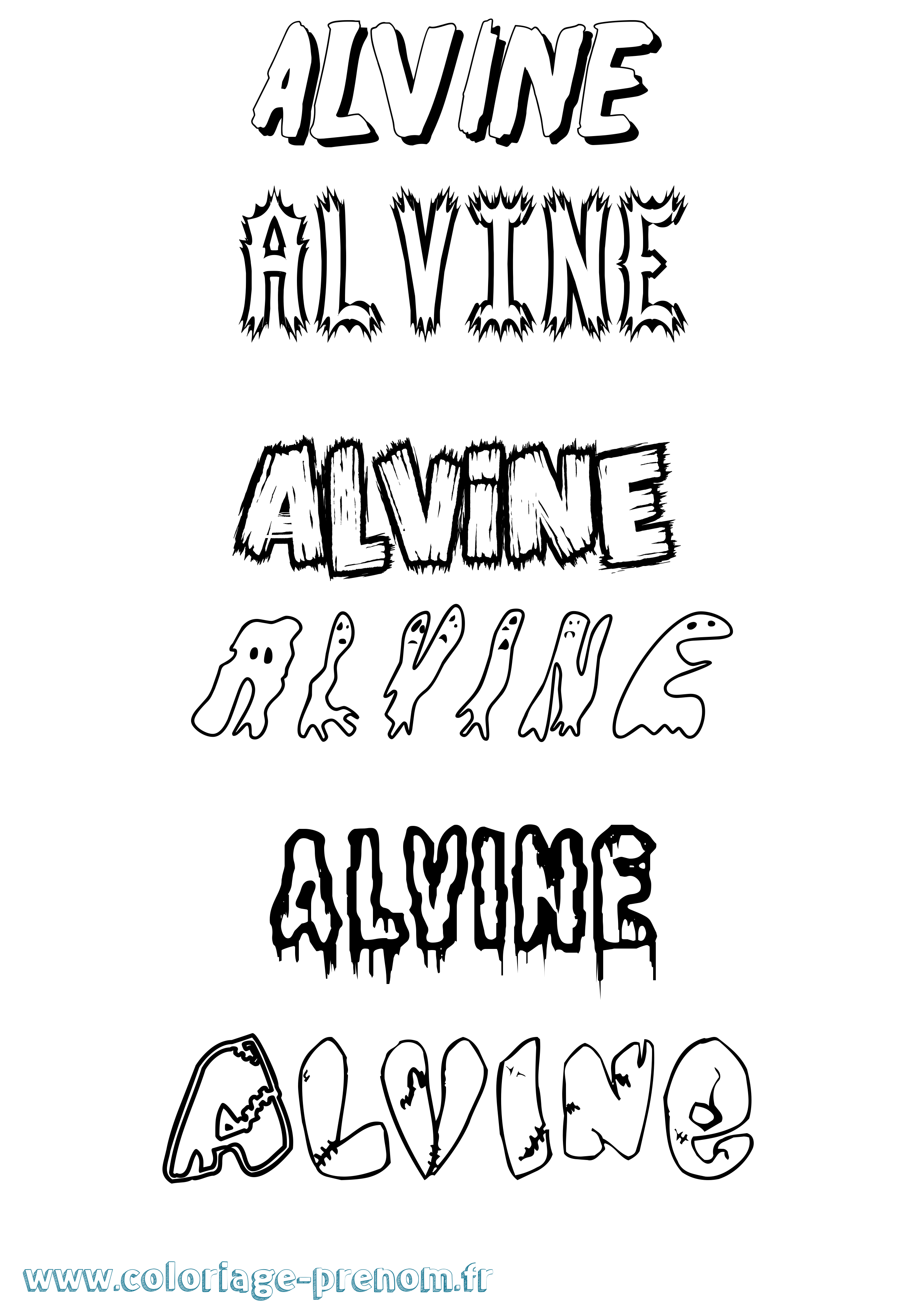 Coloriage prénom Alvine Frisson