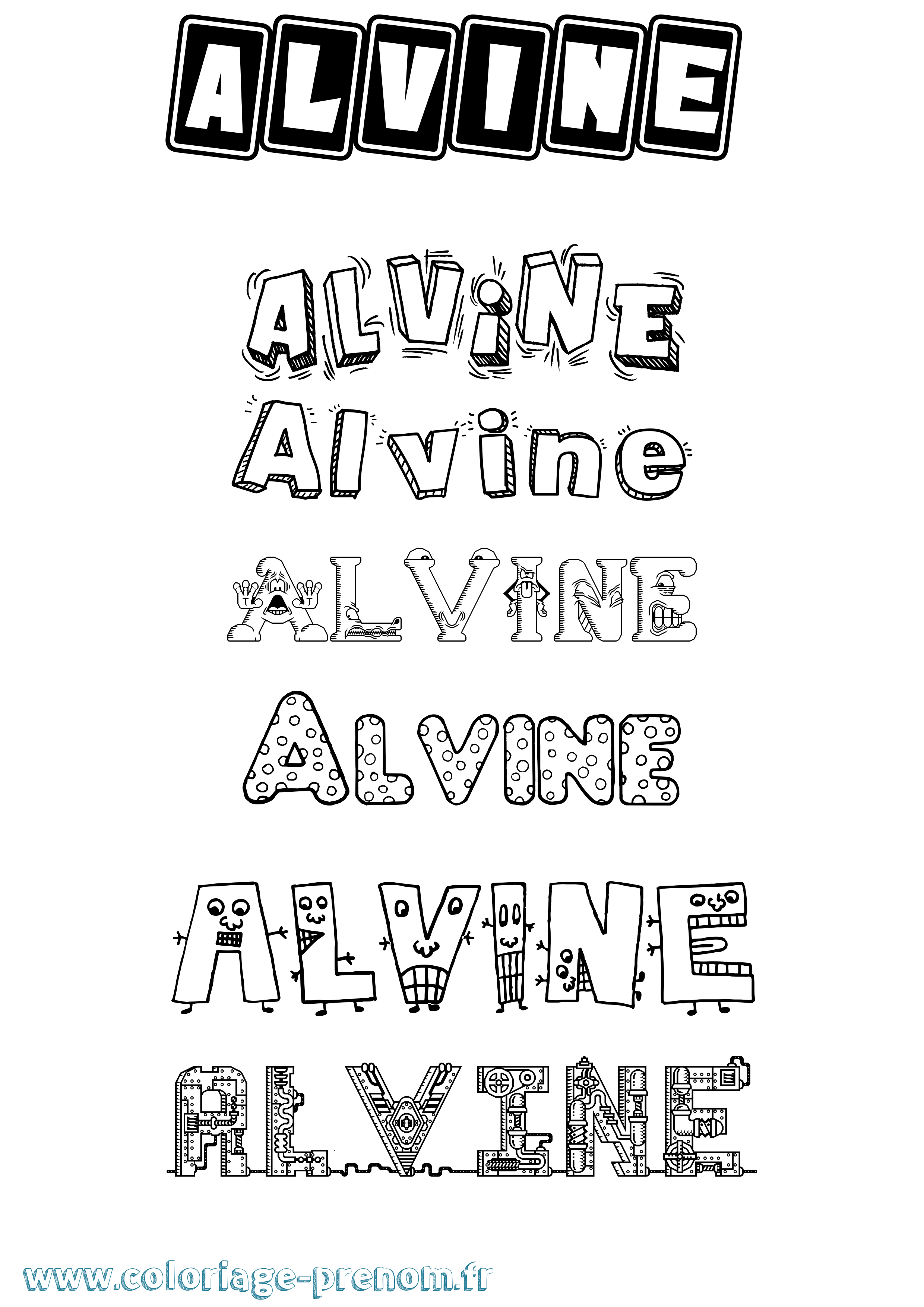 Coloriage prénom Alvine Fun
