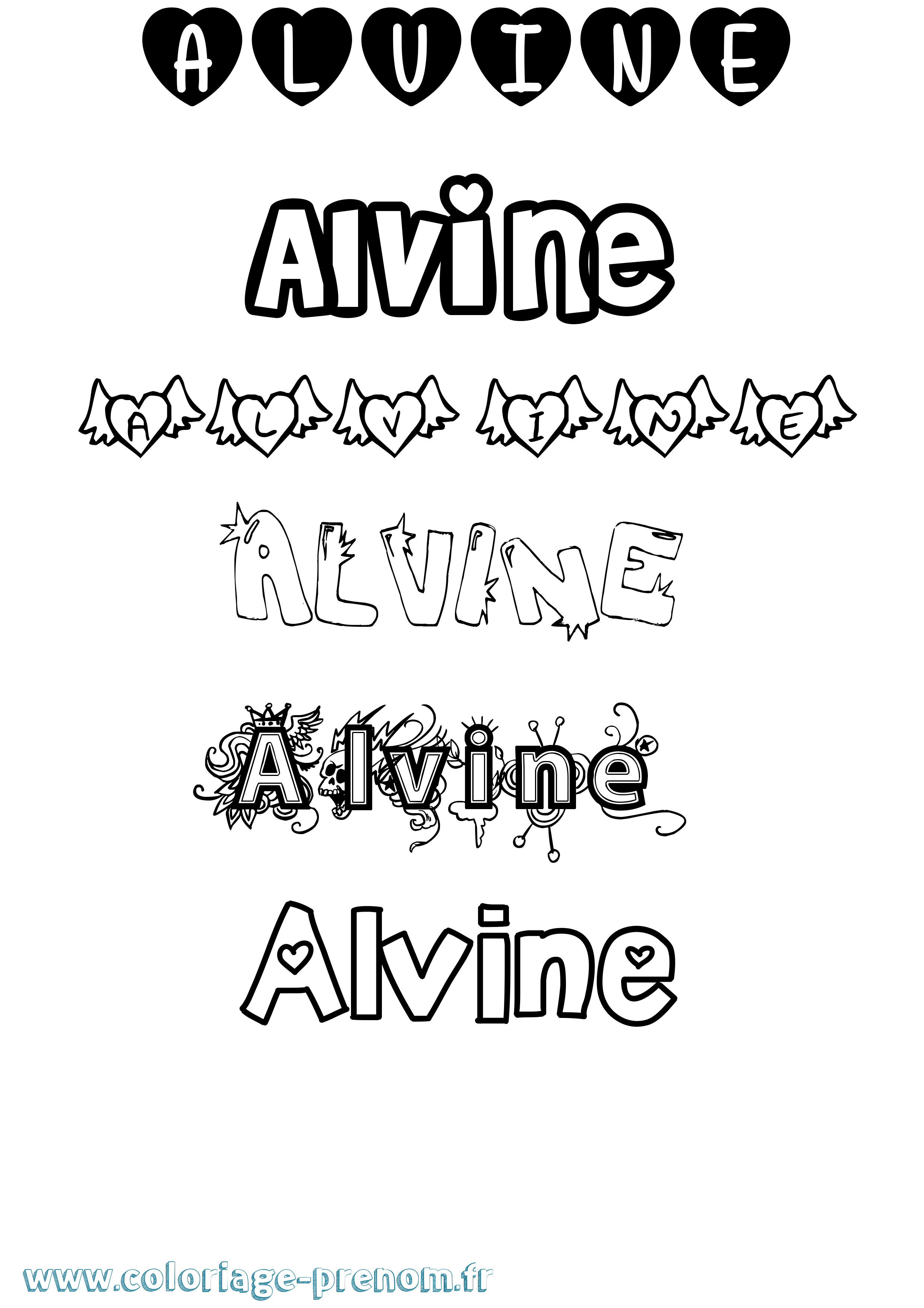 Coloriage prénom Alvine Girly