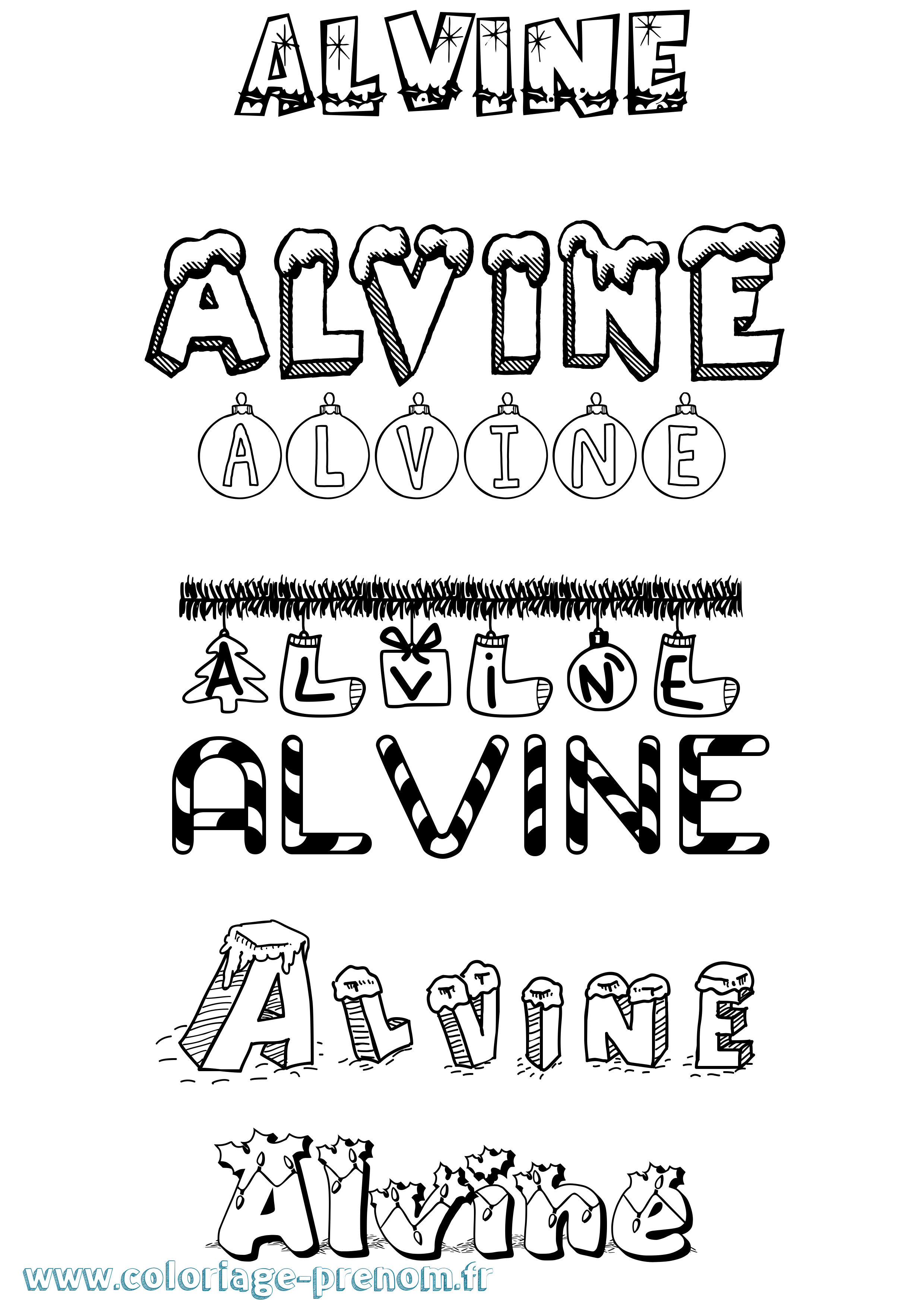 Coloriage prénom Alvine Noël