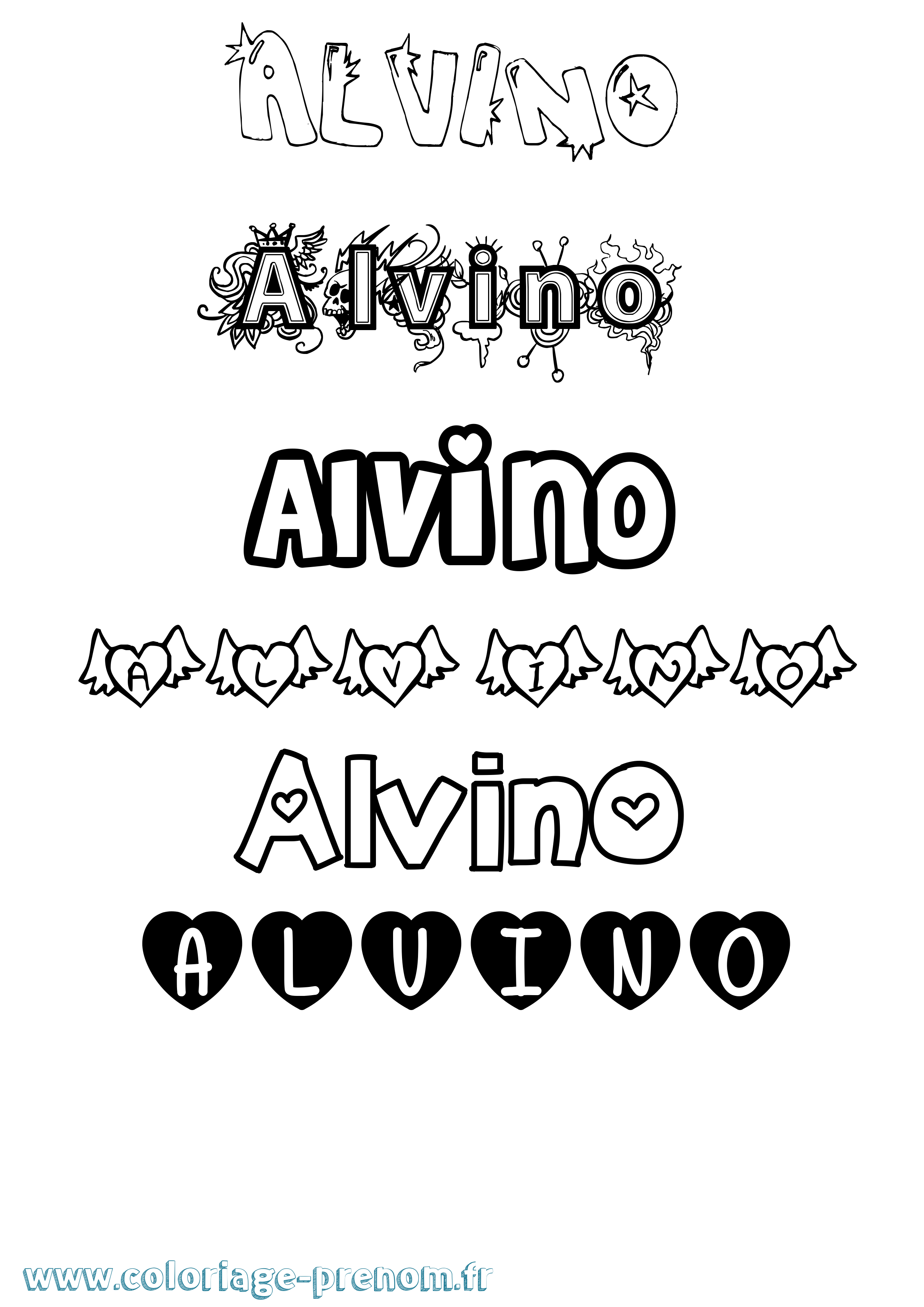 Coloriage prénom Alvino Girly