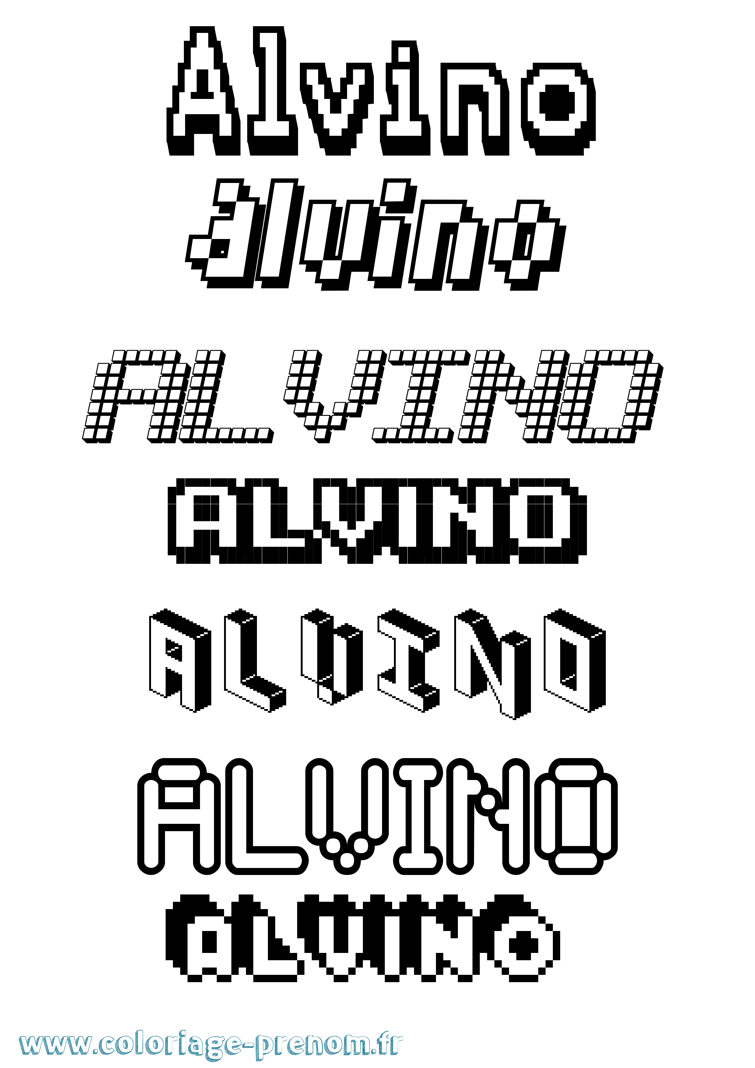 Coloriage prénom Alvino Pixel
