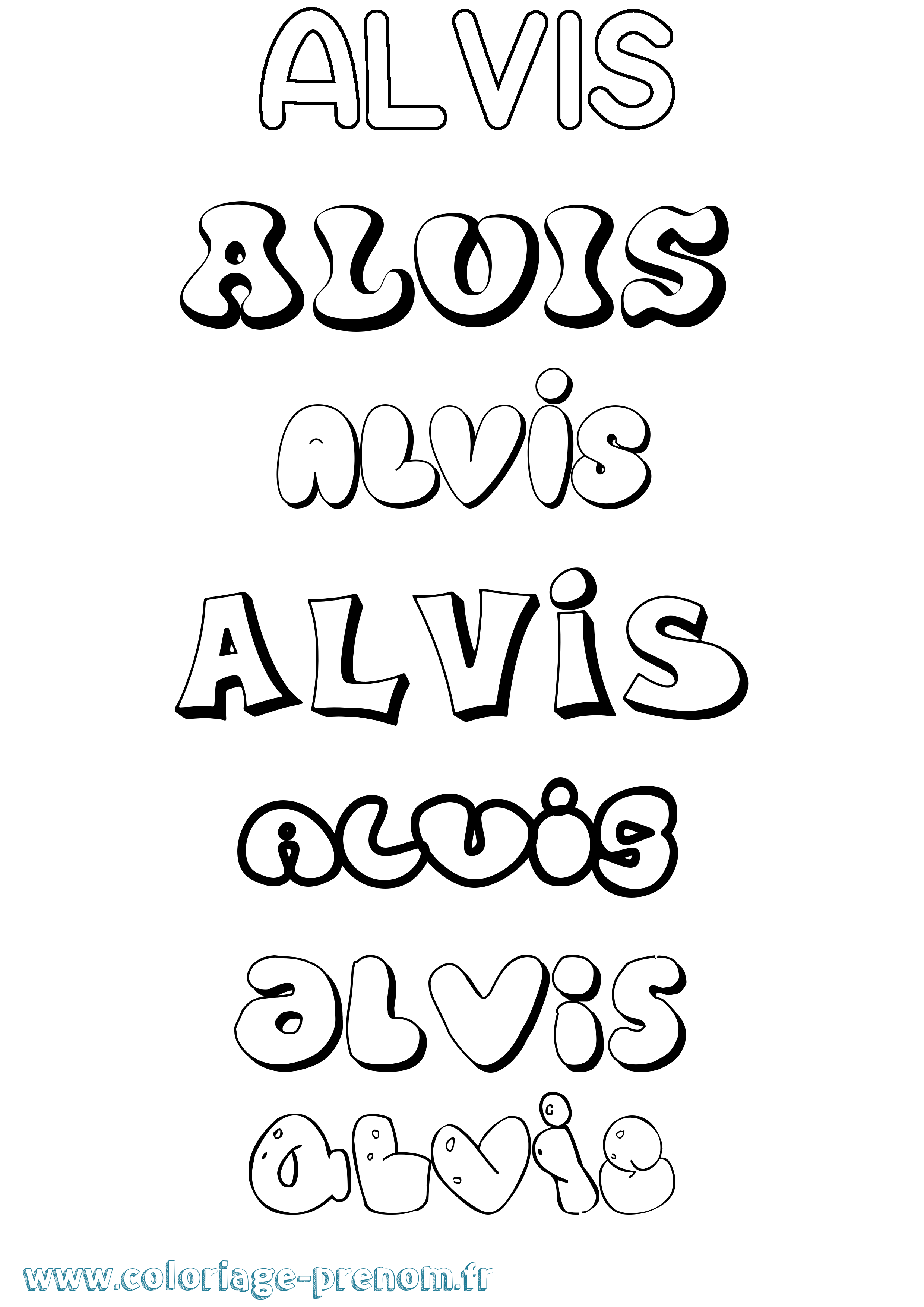 Coloriage prénom Alvis Bubble
