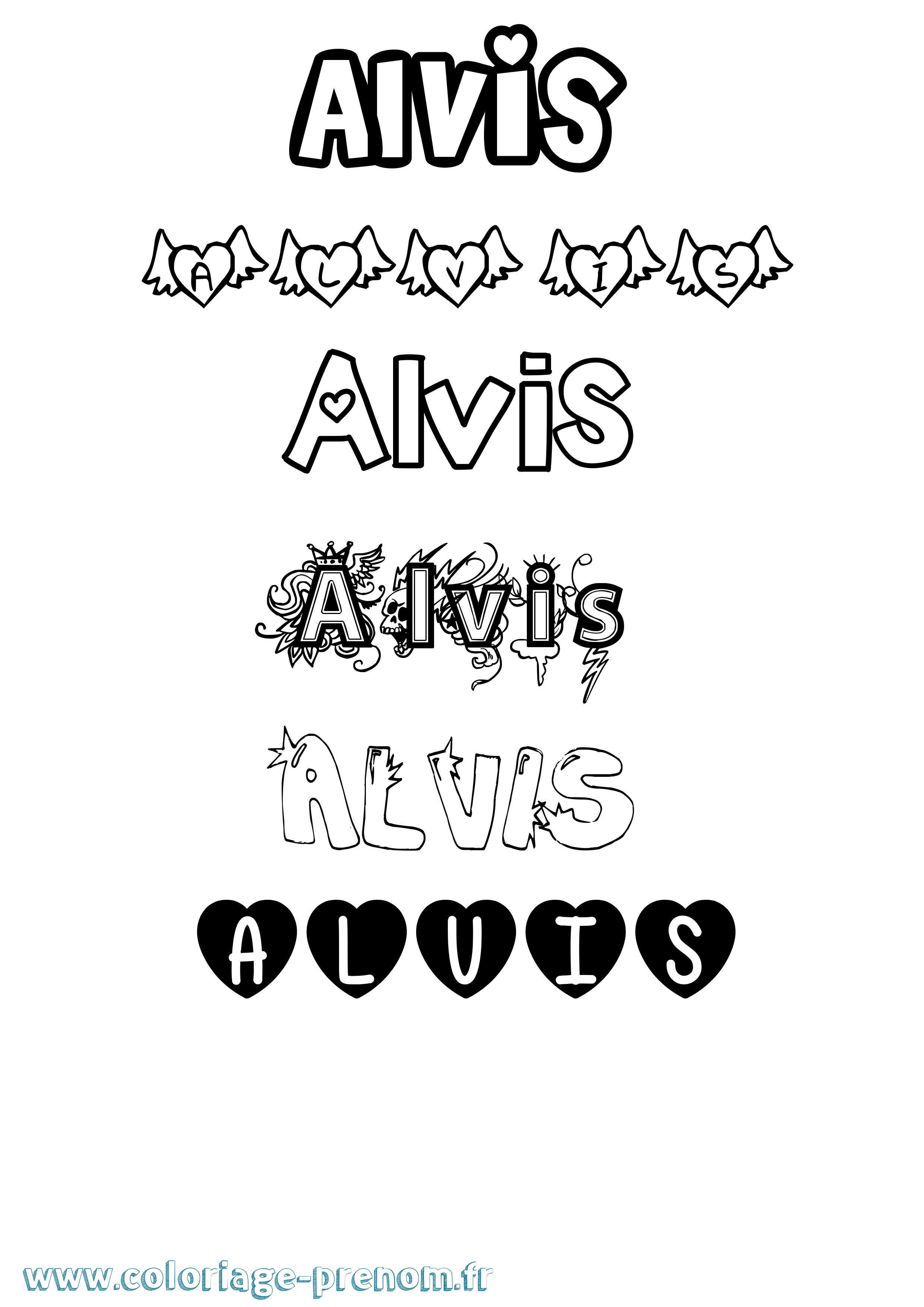 Coloriage prénom Alvis Girly