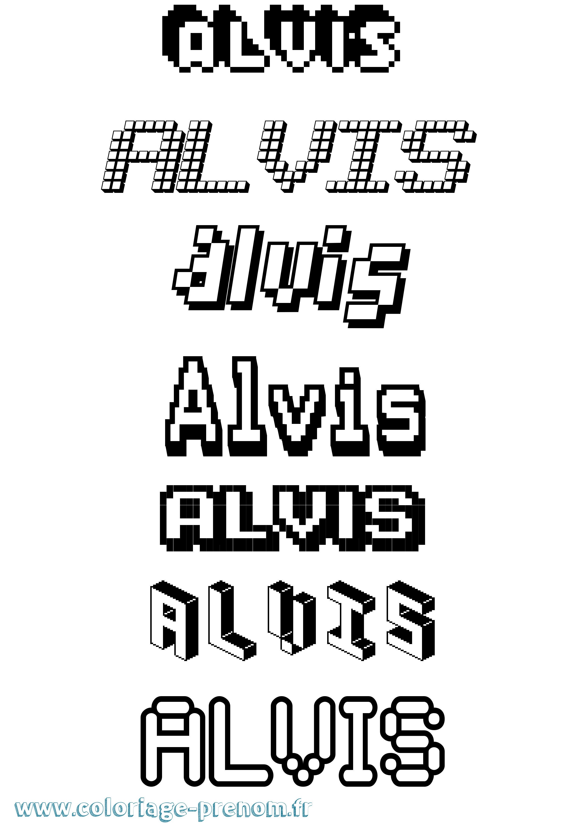 Coloriage prénom Alvis Pixel