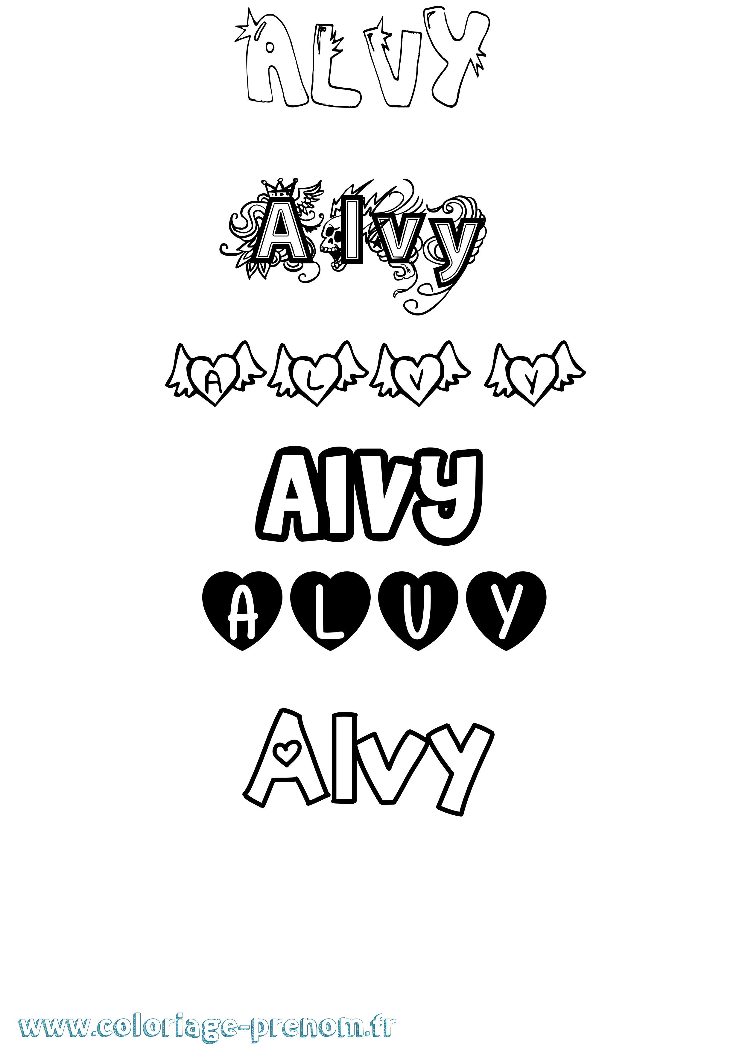 Coloriage prénom Alvy Girly