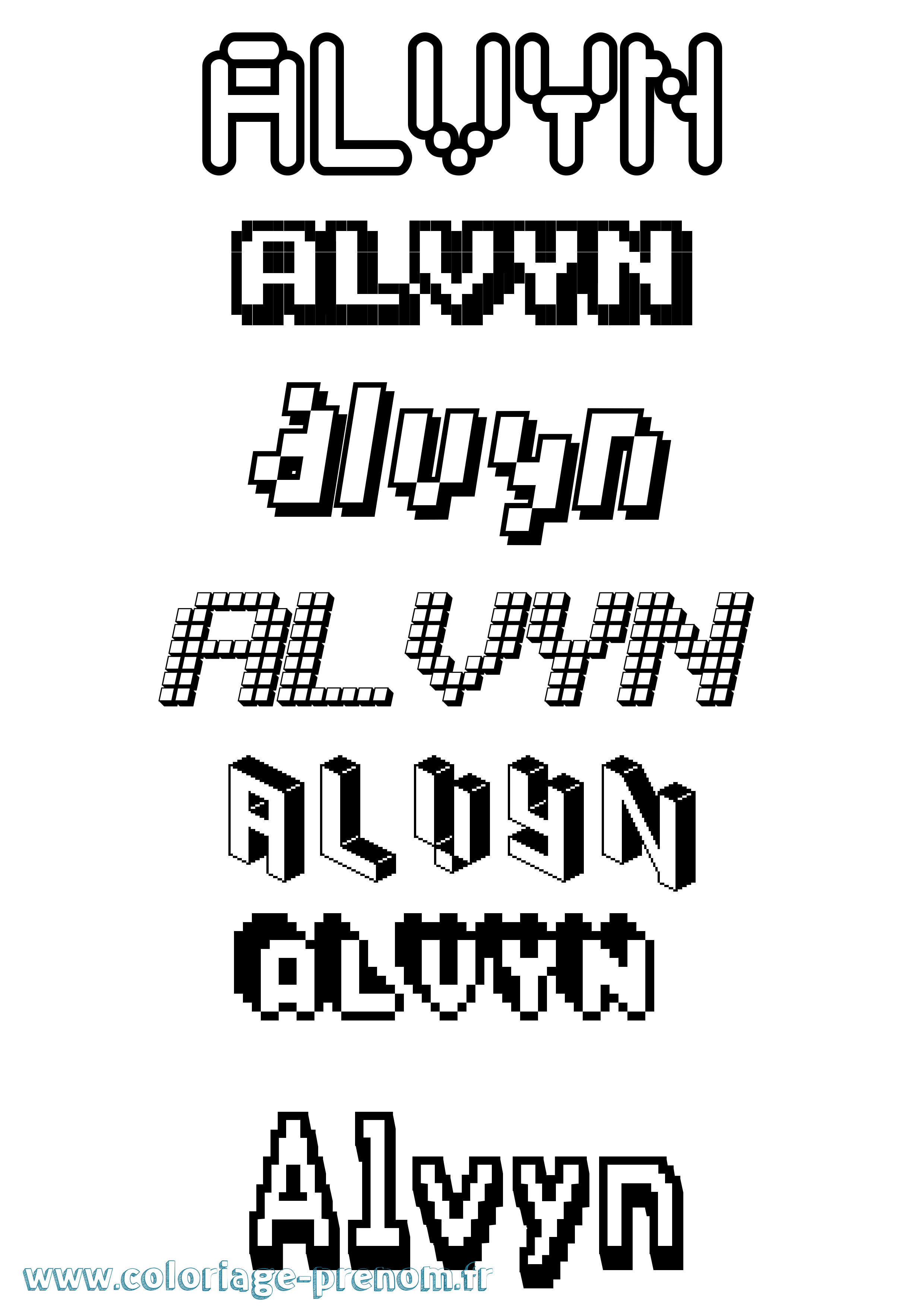 Coloriage prénom Alvyn Pixel