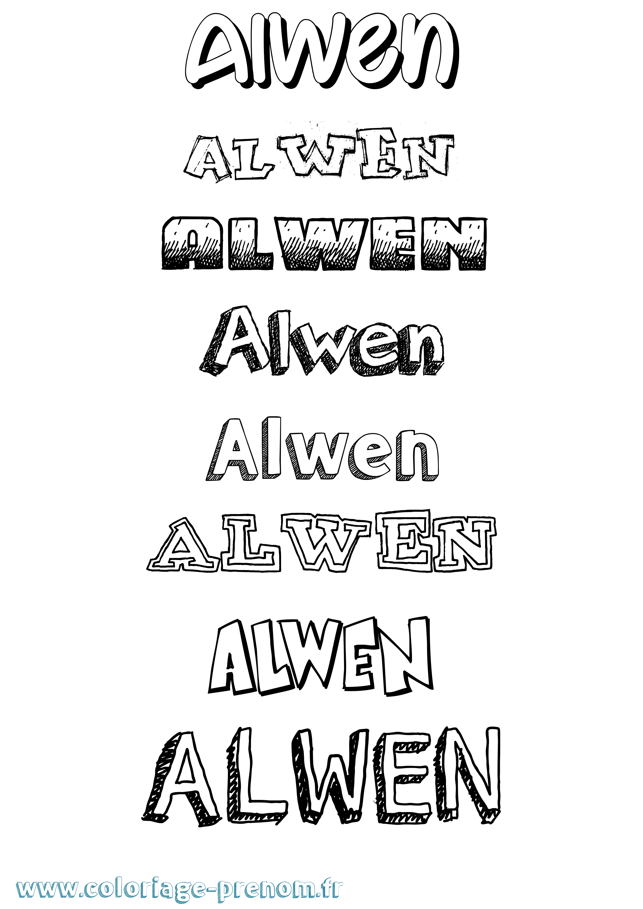 Coloriage prénom Alwen Dessiné