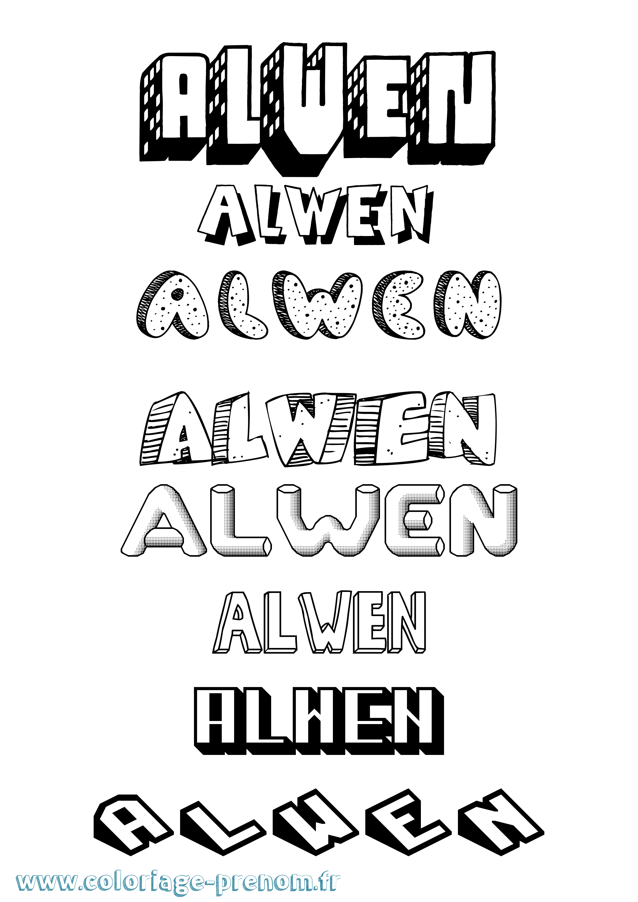 Coloriage prénom Alwen Effet 3D