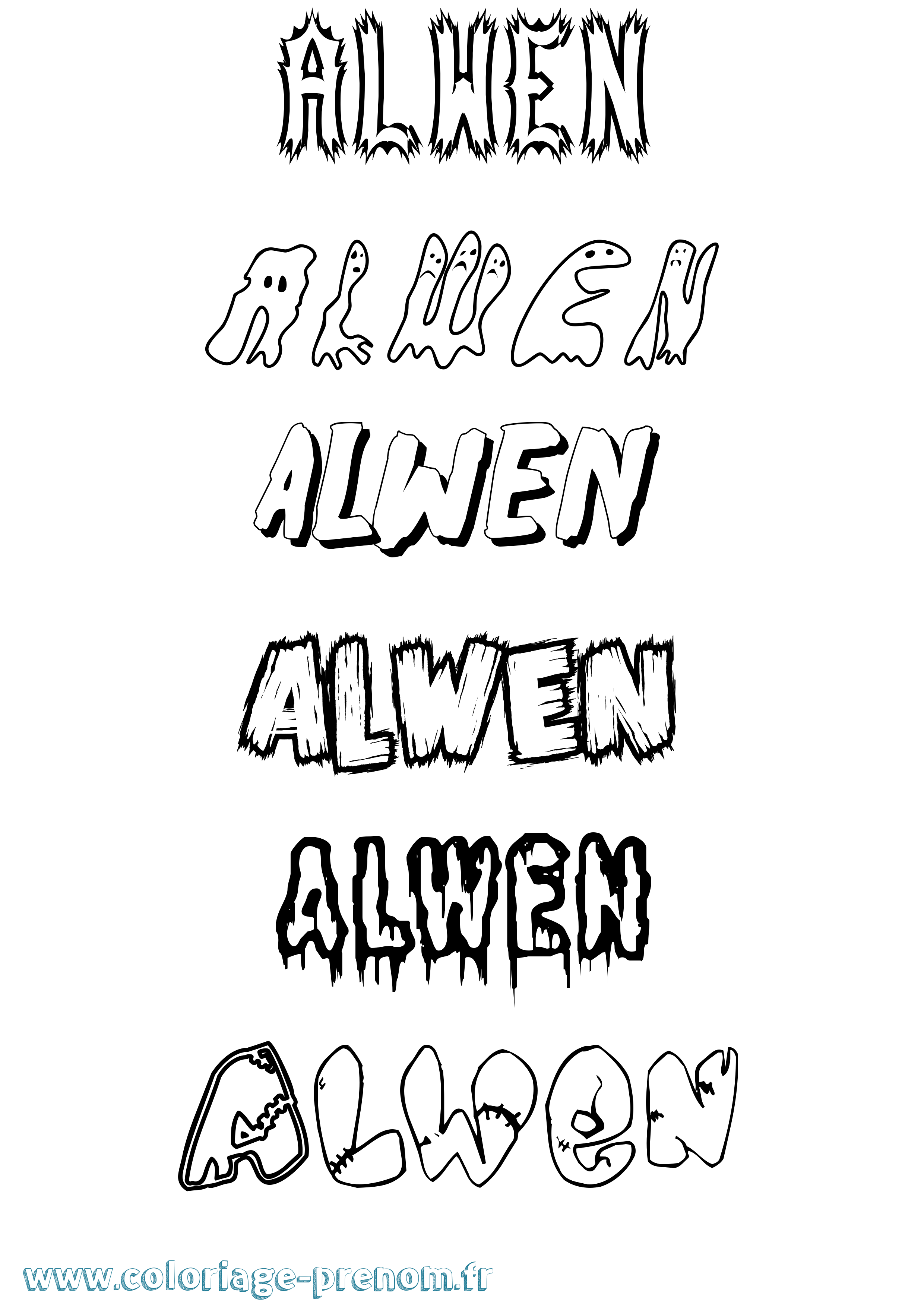 Coloriage prénom Alwen Frisson